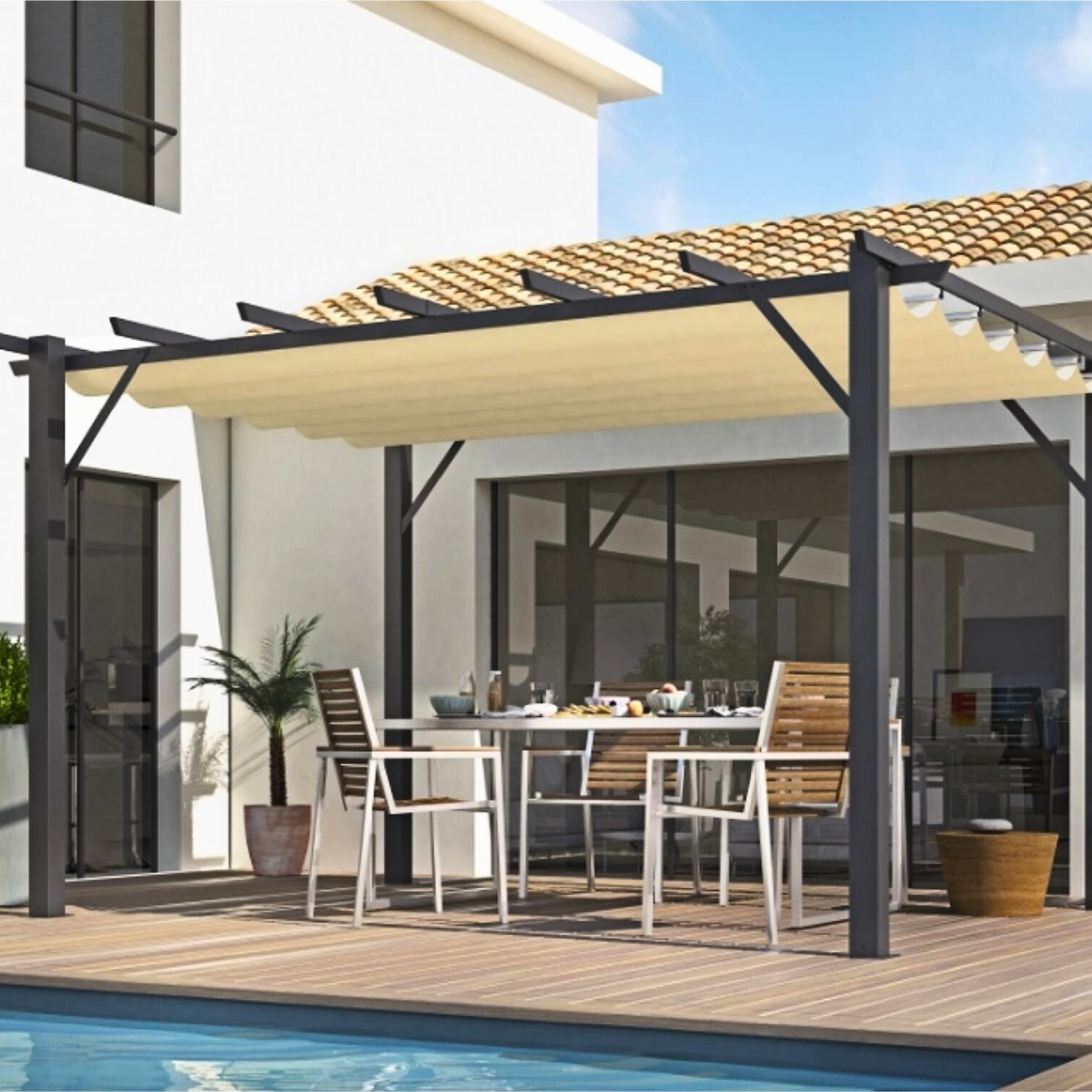 Gazebo in alluminio scorrevole "Sun" con telo di copertura cm 400x300 230h