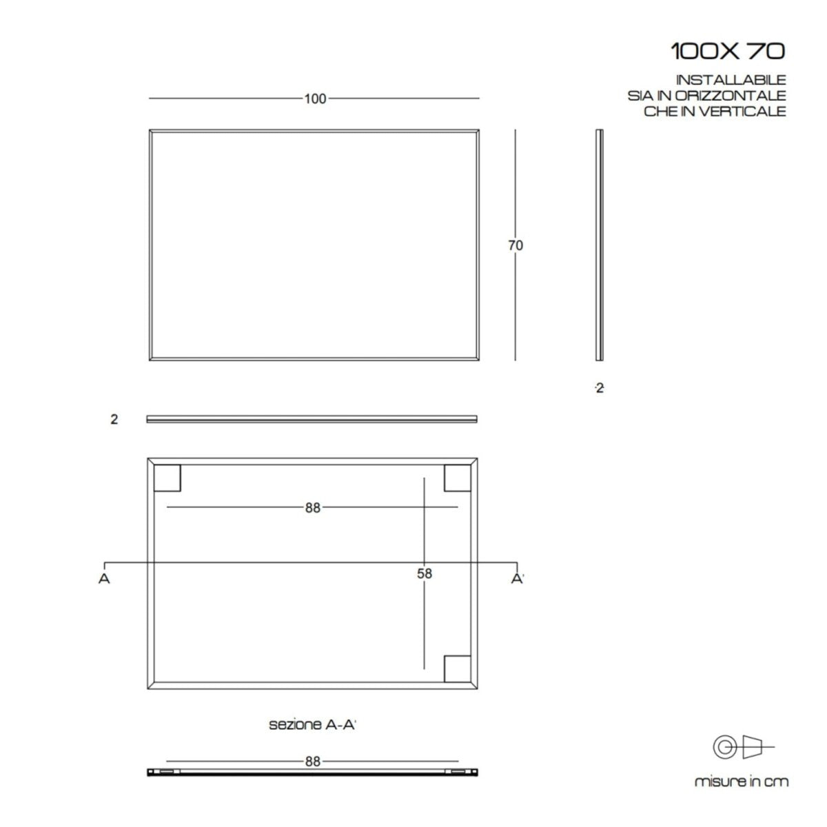 Specchio filo lucido "Napa" reversibile con bordino nero opaco - MondoViro