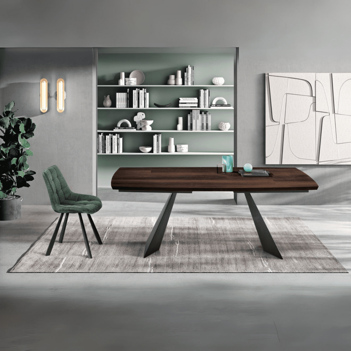 Tavolo fisso da pranzo "Nora" con base in metallo e piano in legno rovere - MondoViro