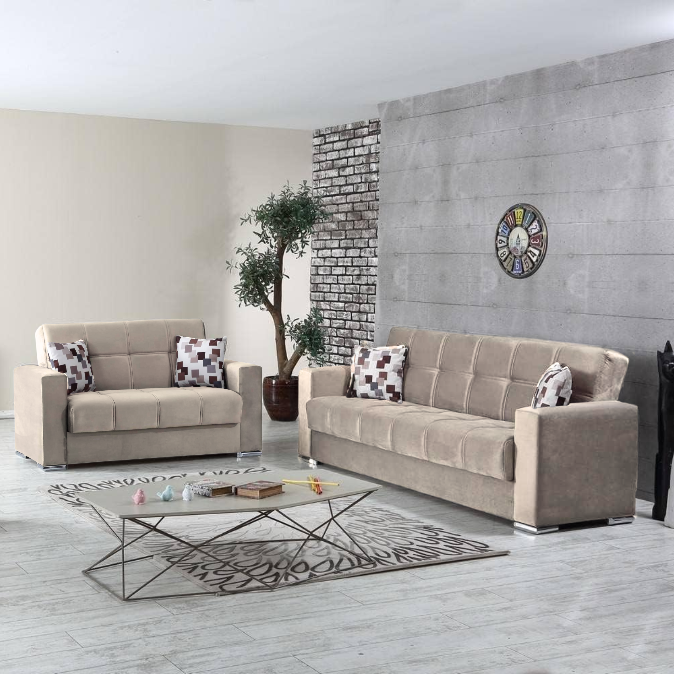 Divano letto 3 posti contenitore "Alba" in tessuto con piedi cromati cm 226x85 92h