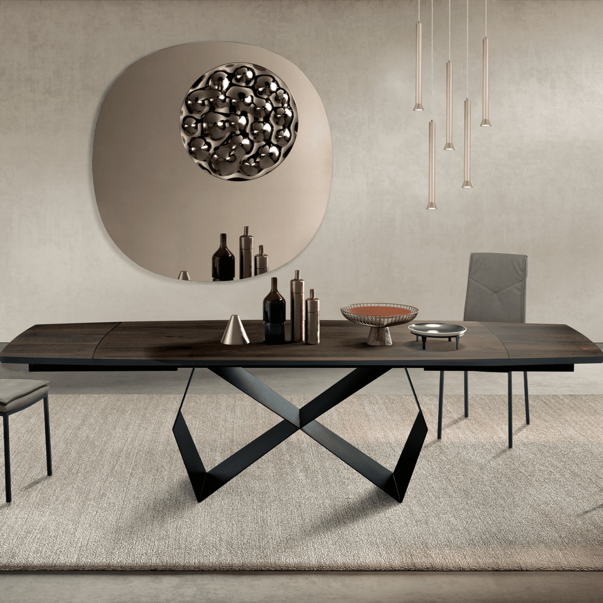 Tavolo allungabile da pranzo "Reina" con base in metallo e piano in rovere cm 200/300x100 75h - MondoViro