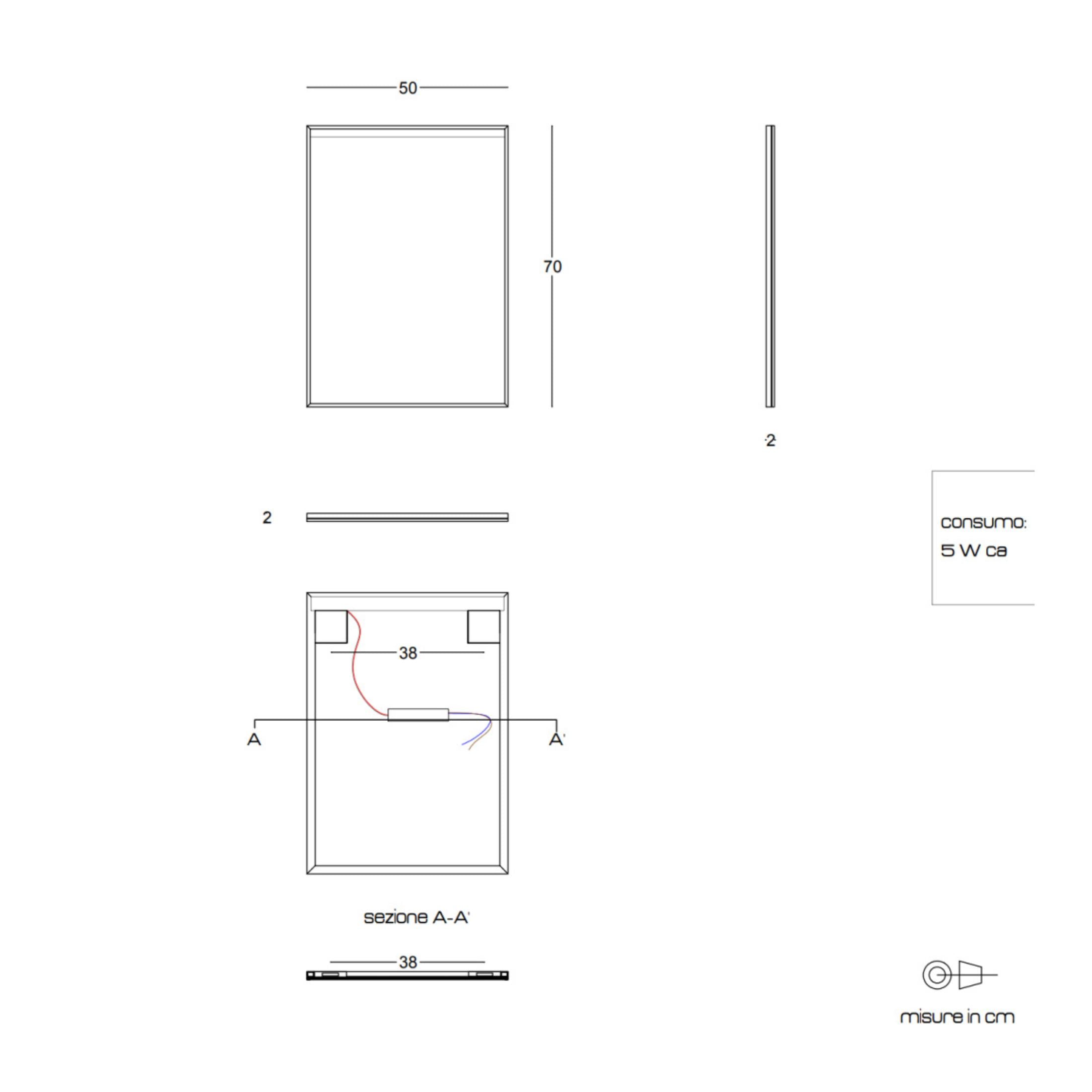 Specchio con striscia a led rettangolare "Sombra" telaio nero opaco