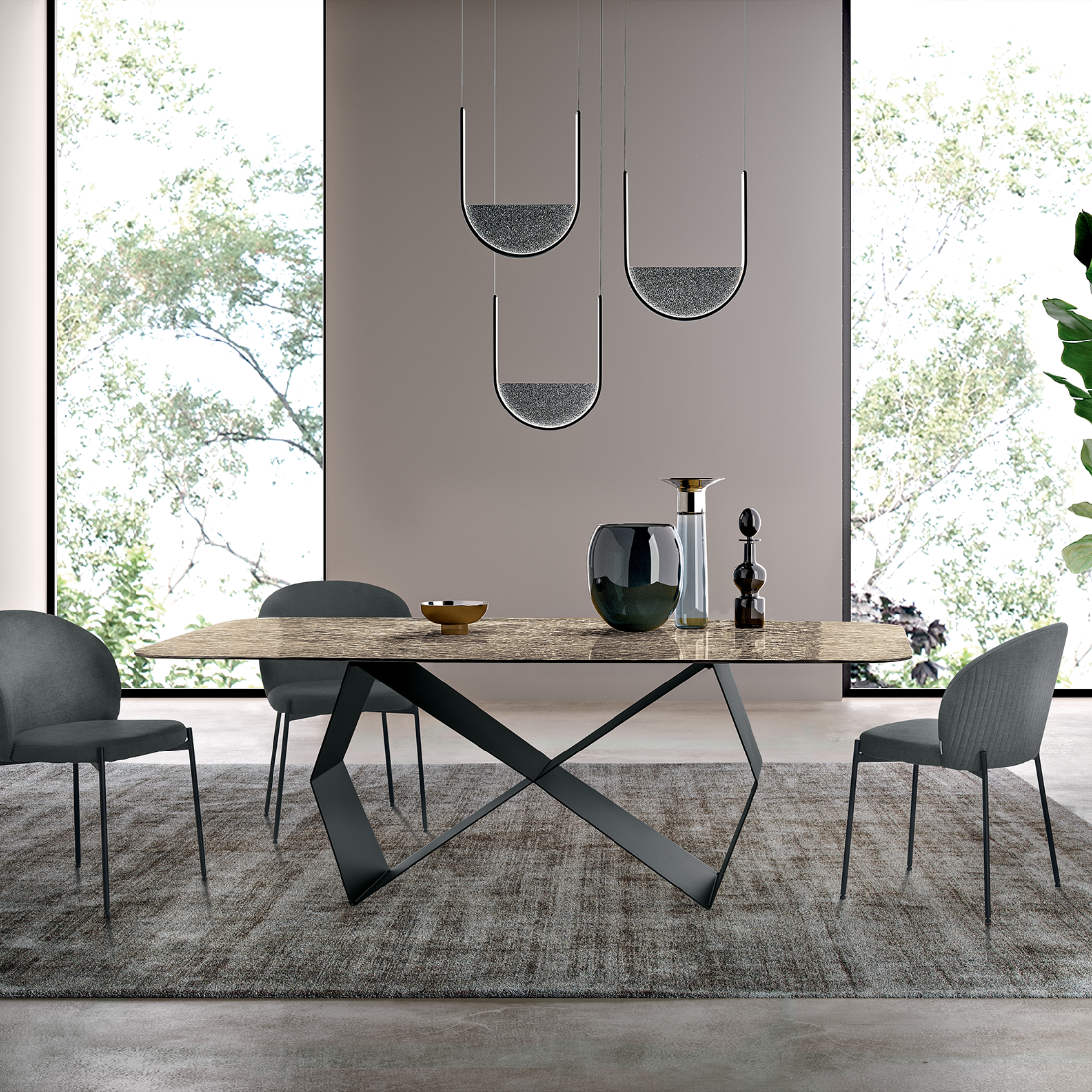 Tavolo fisso moderno "Karlito" con base in metallo verniciato cm 210x110 75h