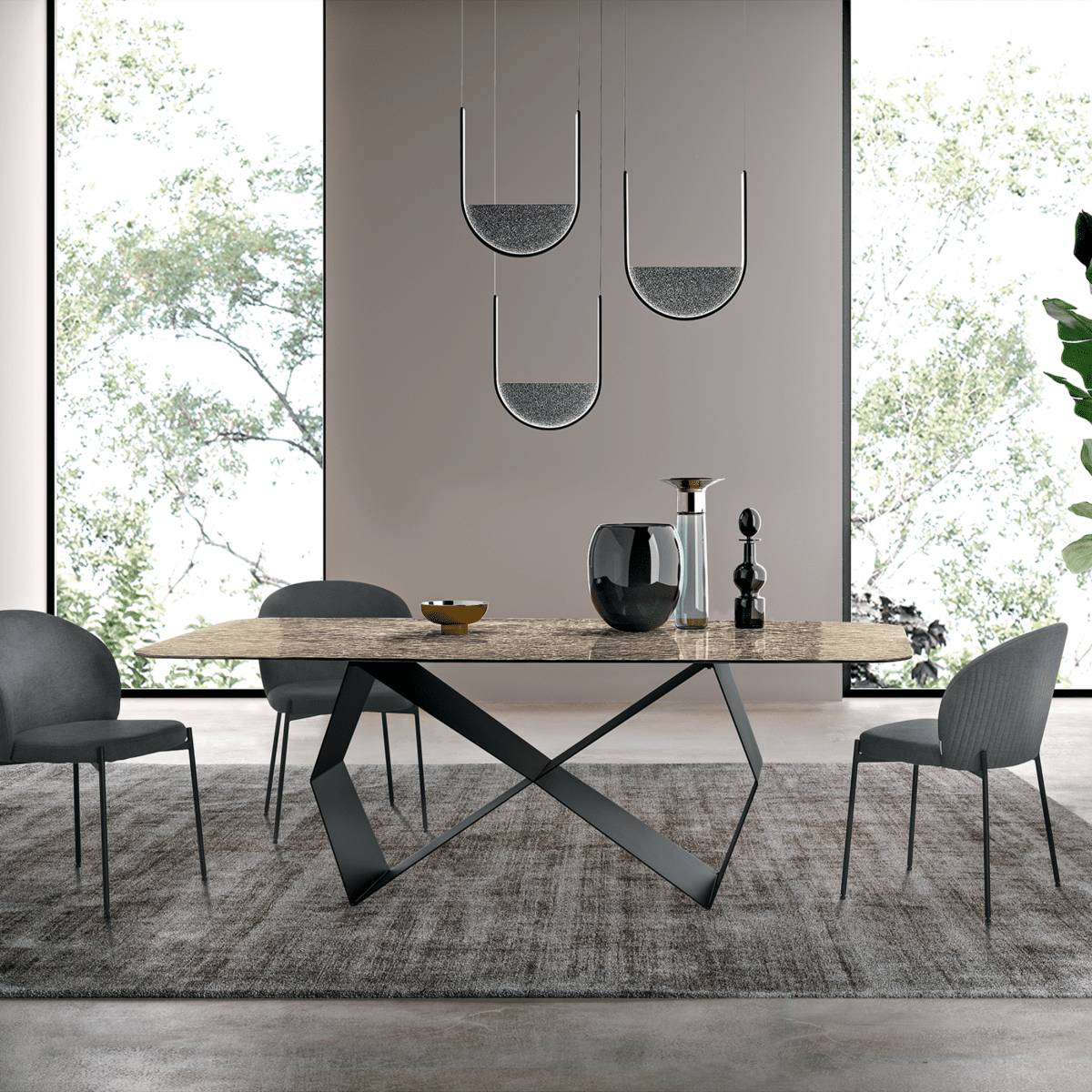 Tavolo fisso moderno "Karlito" con base in metallo verniciato cm 210x110 75h - MondoViro