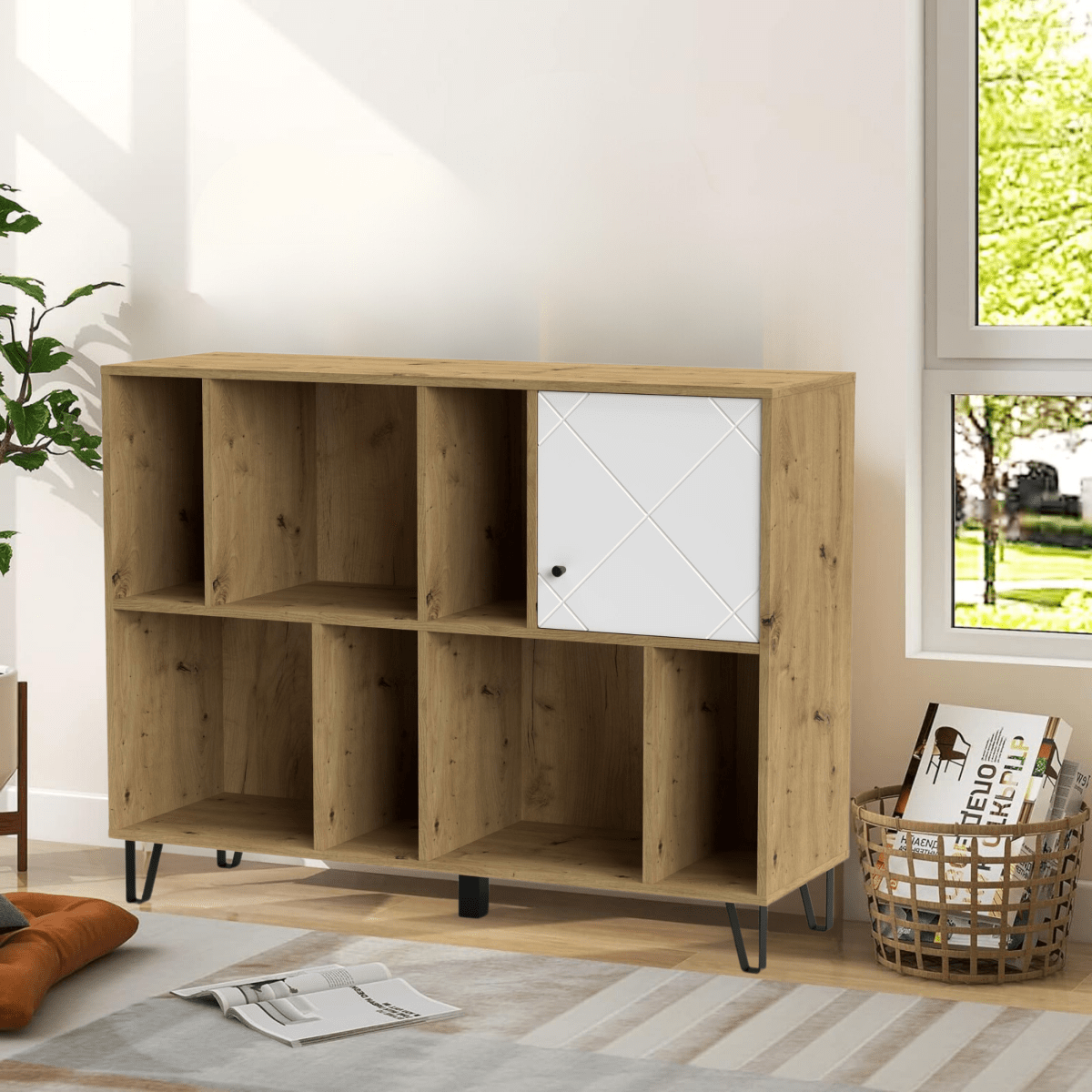 Set mobili da soggiorno "Living Bollo" in legno rovere artisan e bianco - MondoViro