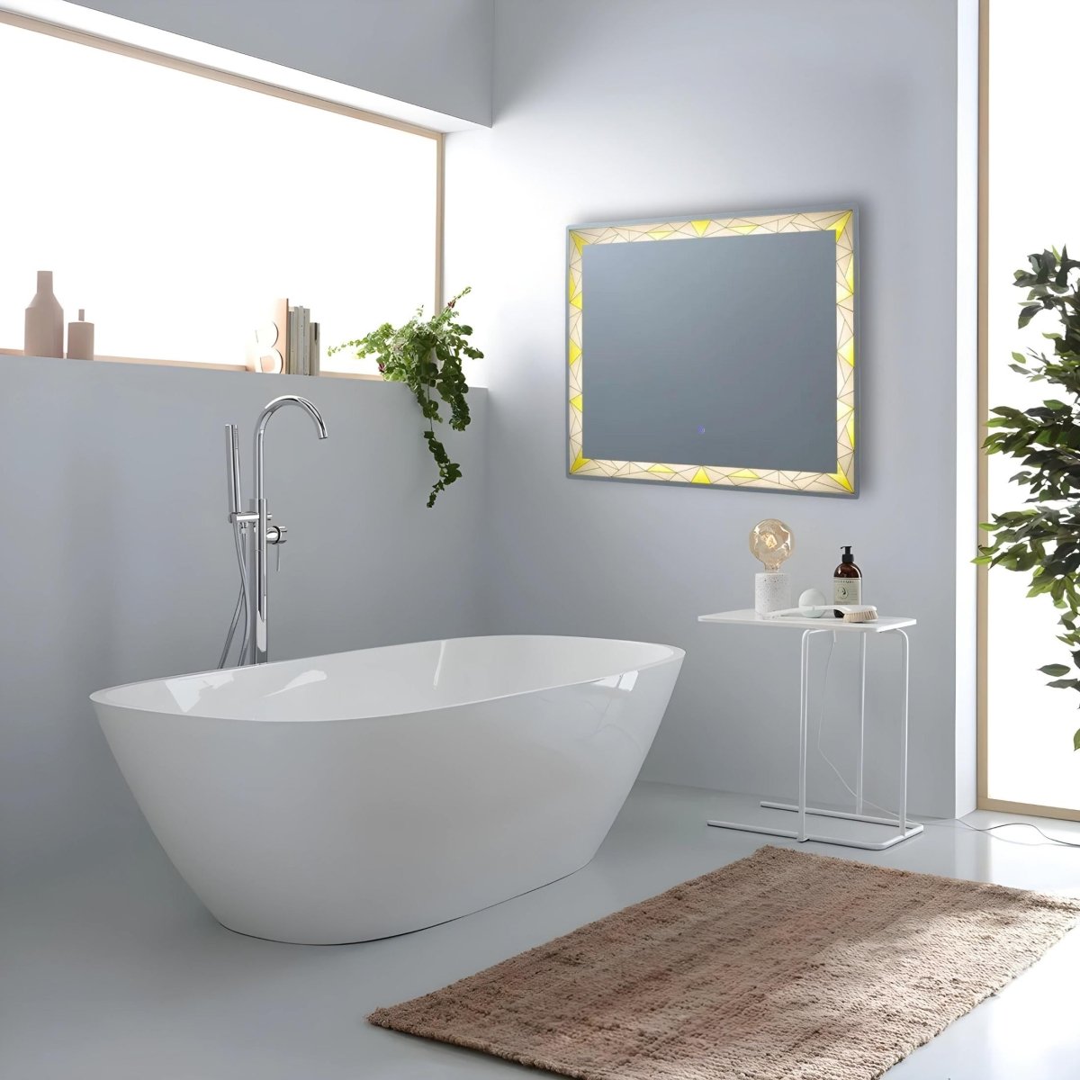 Specchio a led da parete "Mosaic" touch con inserti satinati e colorati - MondoViro