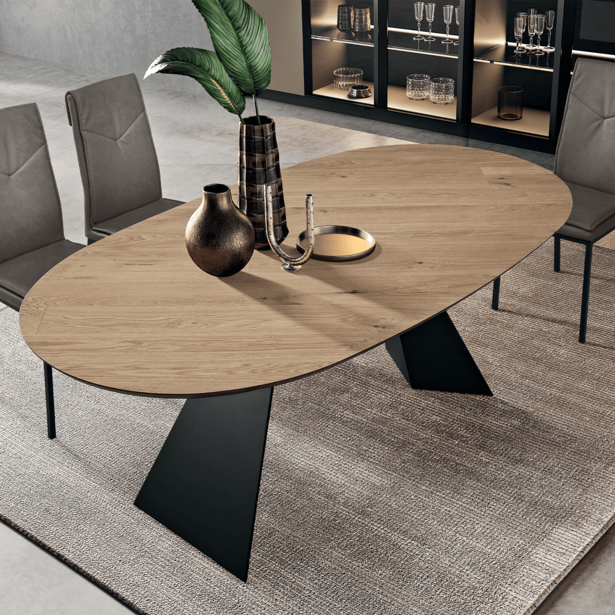 Tavolo fisso moderno da pranzo "Nargy" con base in metallo e piano in rovere cm 210x109 75h - MondoViro
