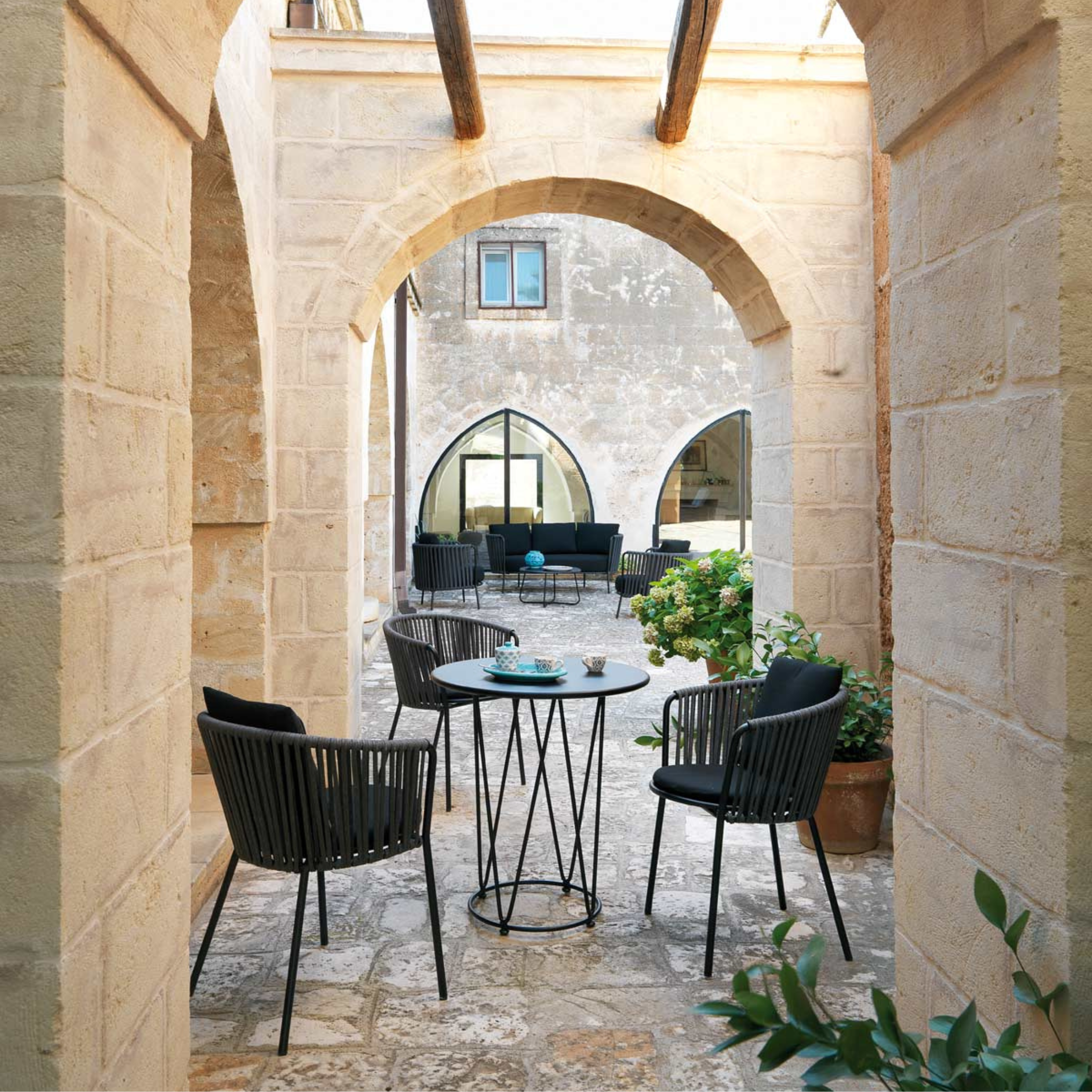 Divano 3 posti in metallo zincato "Daisy14" sofà lounge da giardino cm 220x80 71h