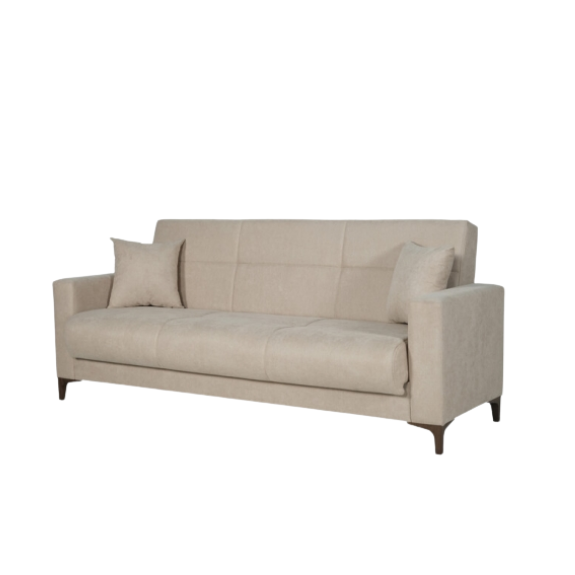 Divano con cassettone contenitore "Bravo Bacos" in tessuto con due cuscini