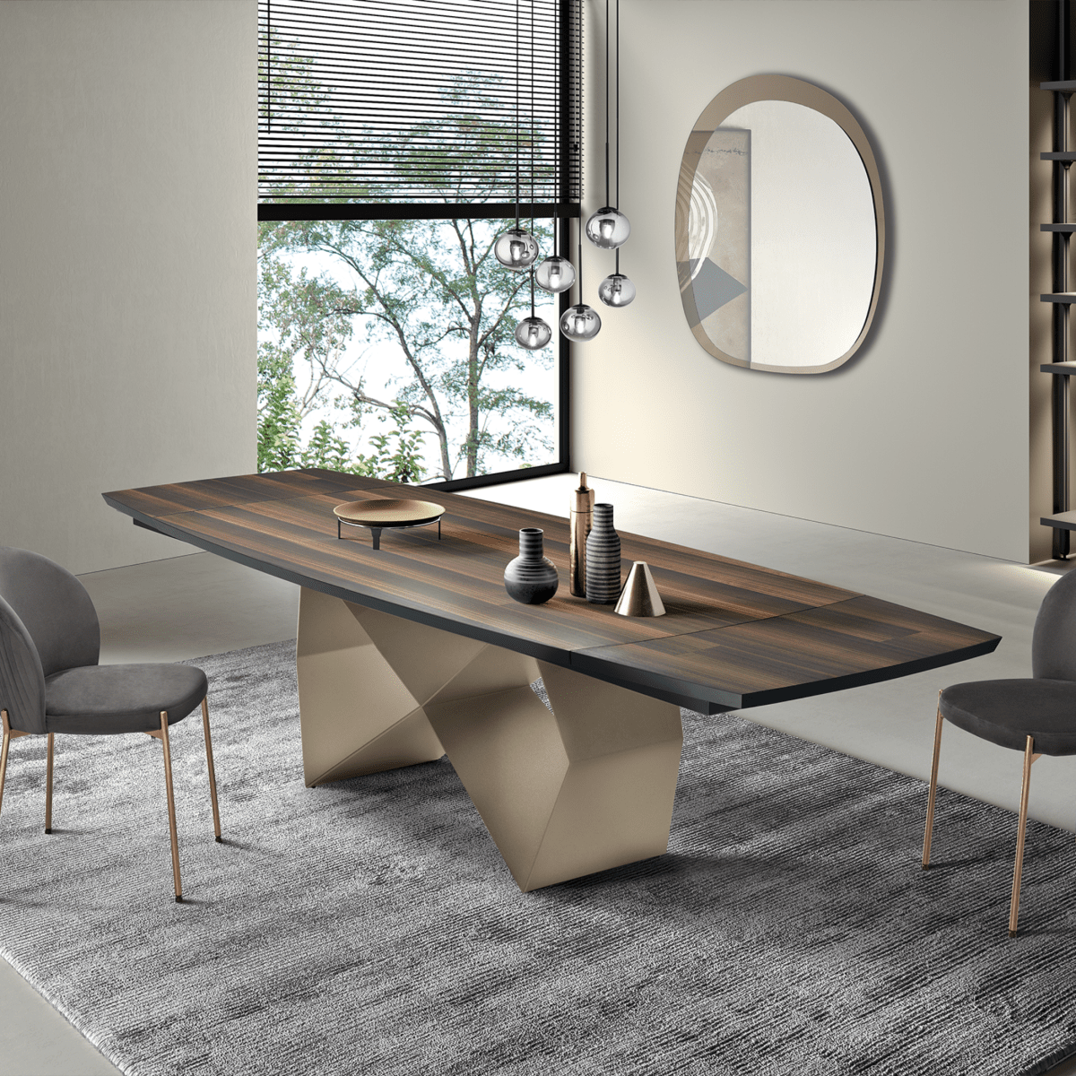 Tavolo fisso da pranzo "Reina" con base in metallo e piano in rovere cm 200x100 75h - MondoViro
