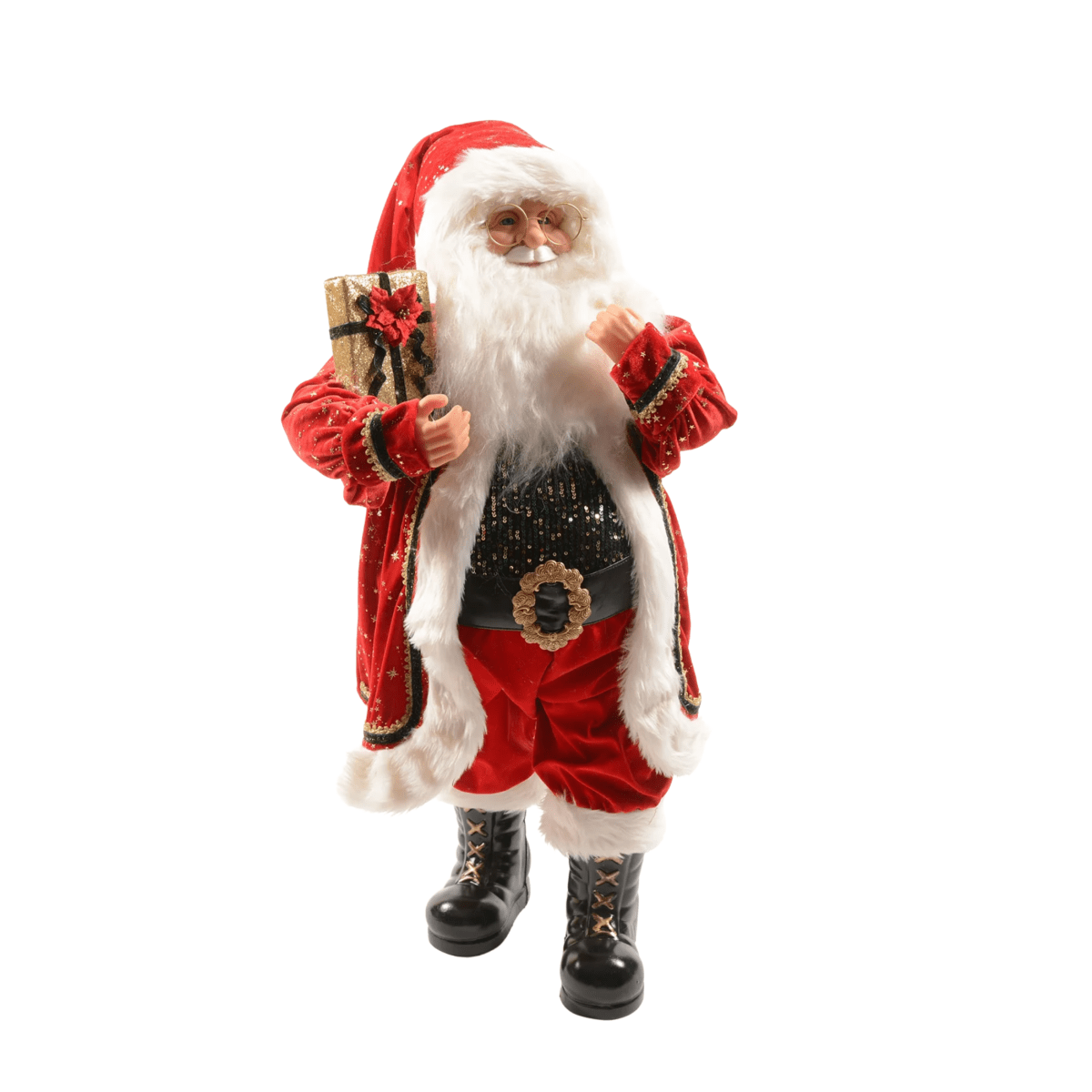Babbo Natale con vestito rosso e regalo in poliestere per decorazioni natalizie - MondoViro