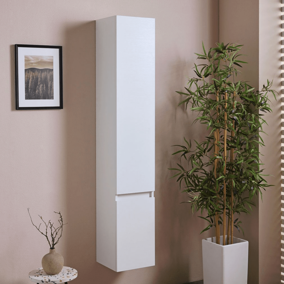 Pensile alto sospeso bianco effetto legno a due ante cm 30x30 170h - MondoViro