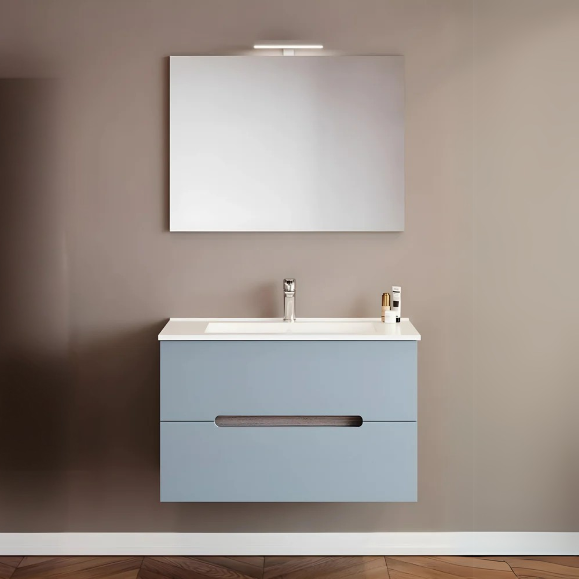 Mobile da bagno "Rhovan" con base, lavabo e specchio LED