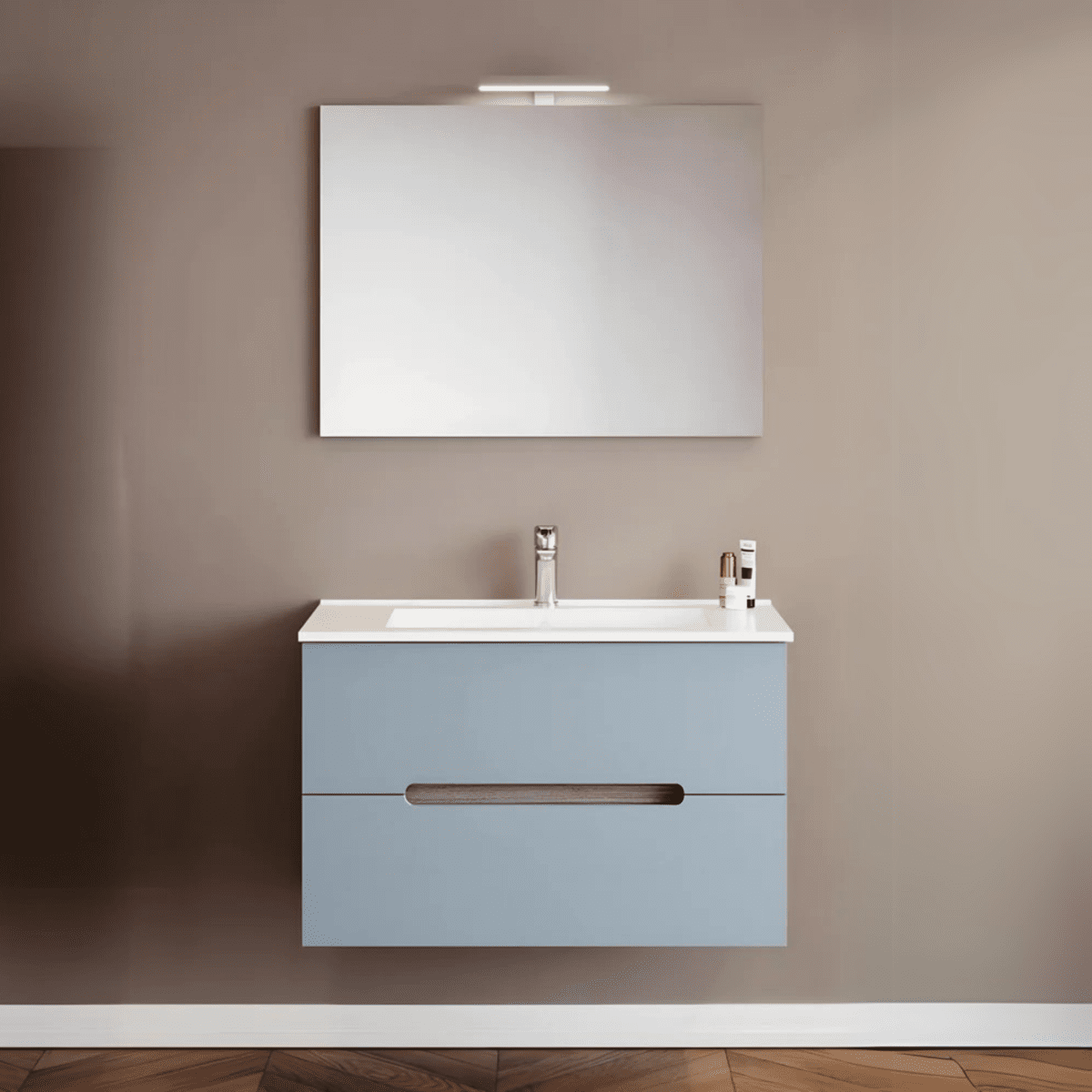 Mobile da bagno "Rhovan" con base, lavabo e specchio LED - MondoViro