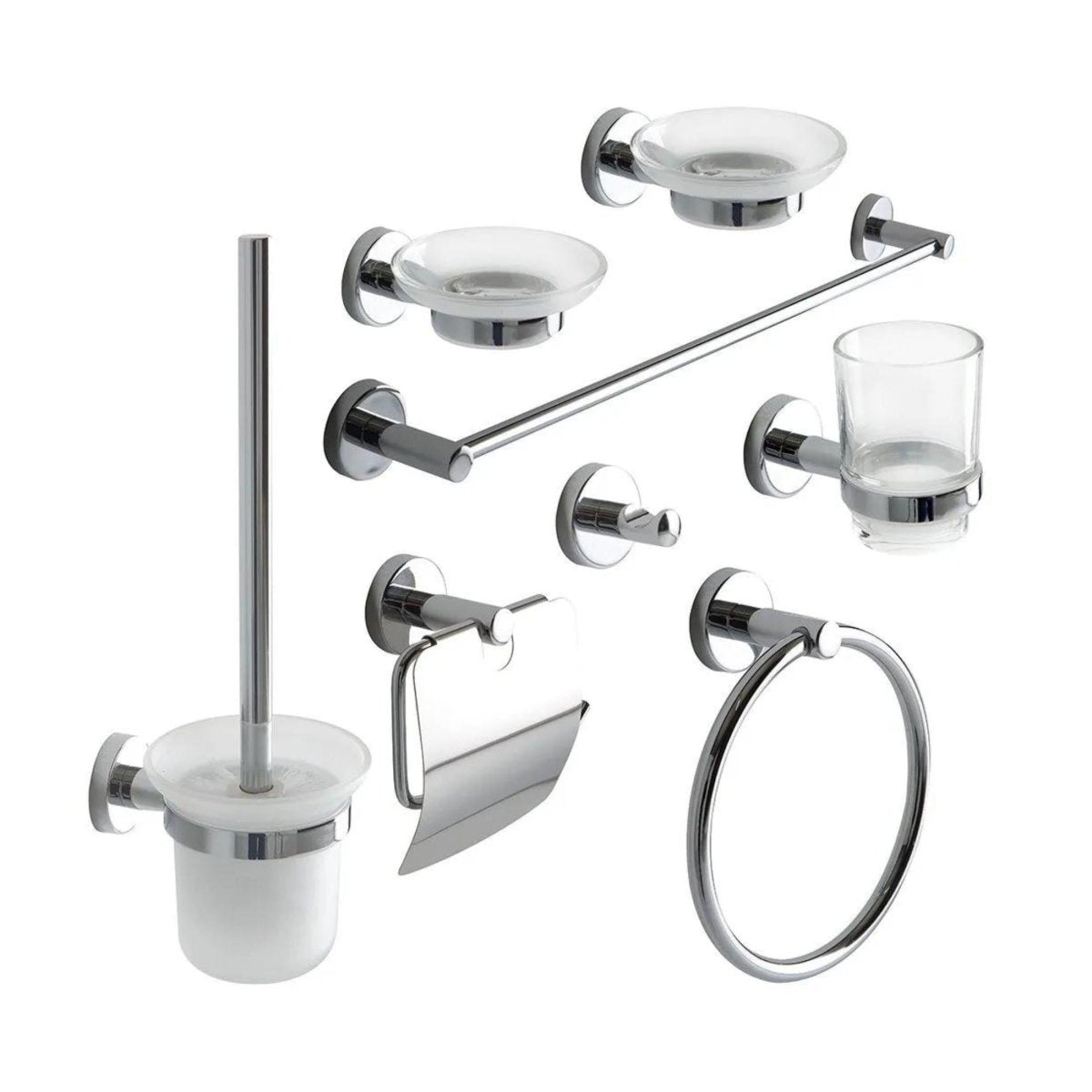 Set da 8 accessori per il bagno "Lukas" in metallo cromato da parete - MondoViro