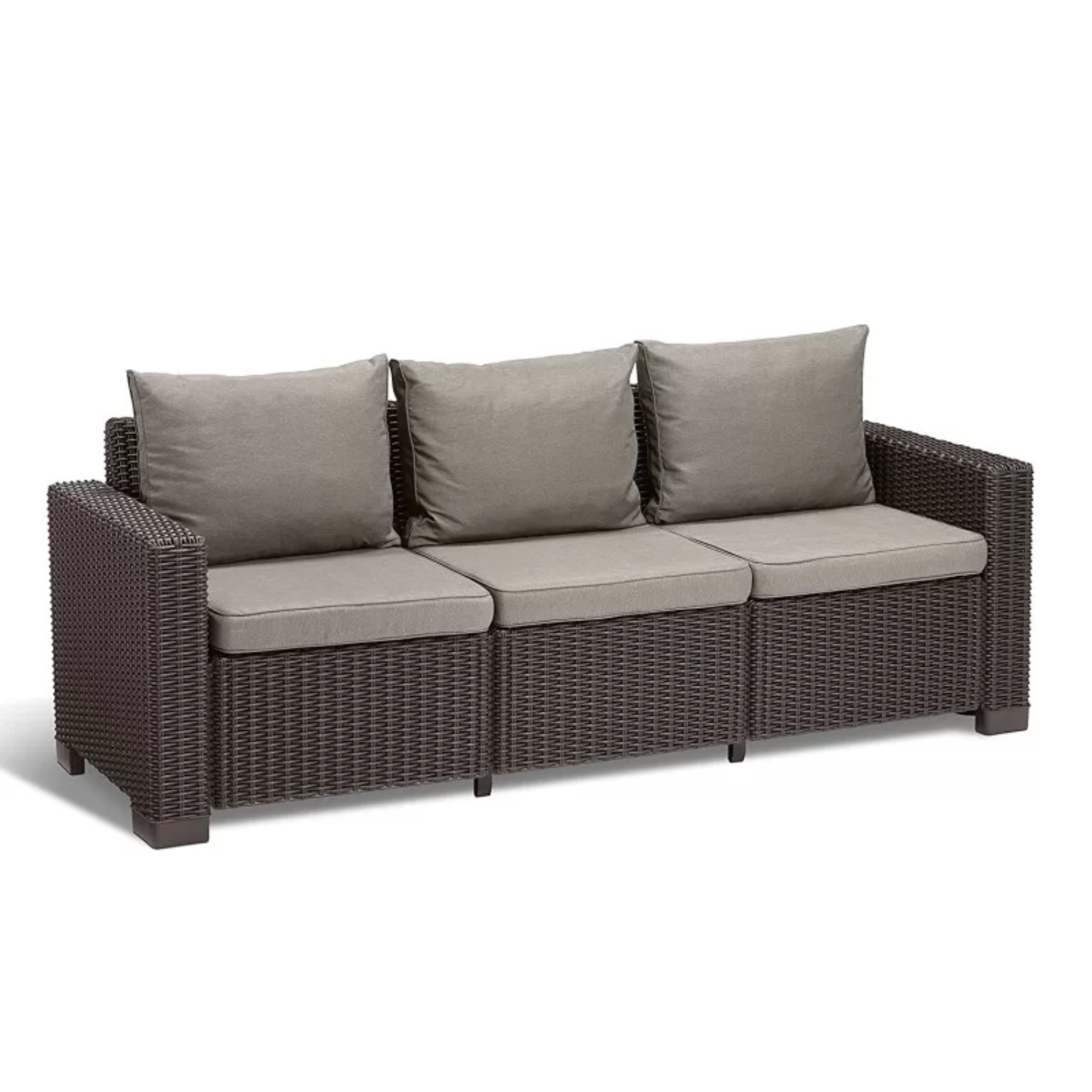 Divano 3 posti da giardino "California" in resina effetto rattan con cuscini cm 198x68 71,5h
