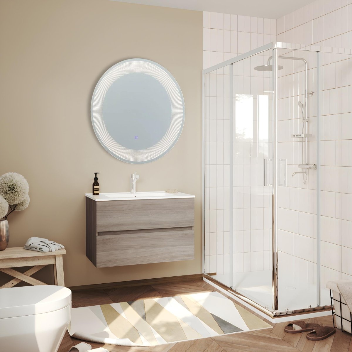 Specchio rotondo con cornice illuminata a led "Eclisse" in alluminio cm 60x60 - MondoViro