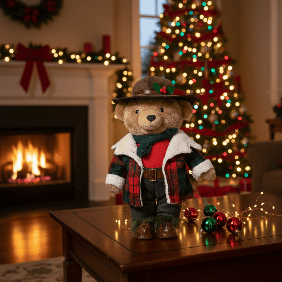 Orsacchiotto country "Teddy" con cappotto e cappello, decorazioni natalizie in poliestere cm 18x14 31h - MondoViro