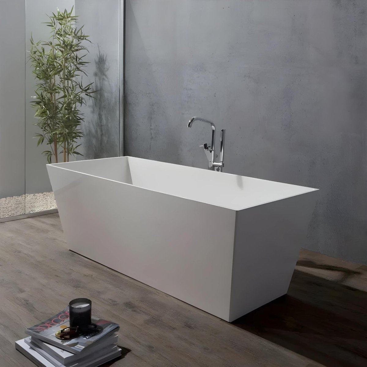 Vasca da bagno squadrata "Yoyo" autoportante in marmo ricomposto bianco cm 159x65 55h - MondoViro