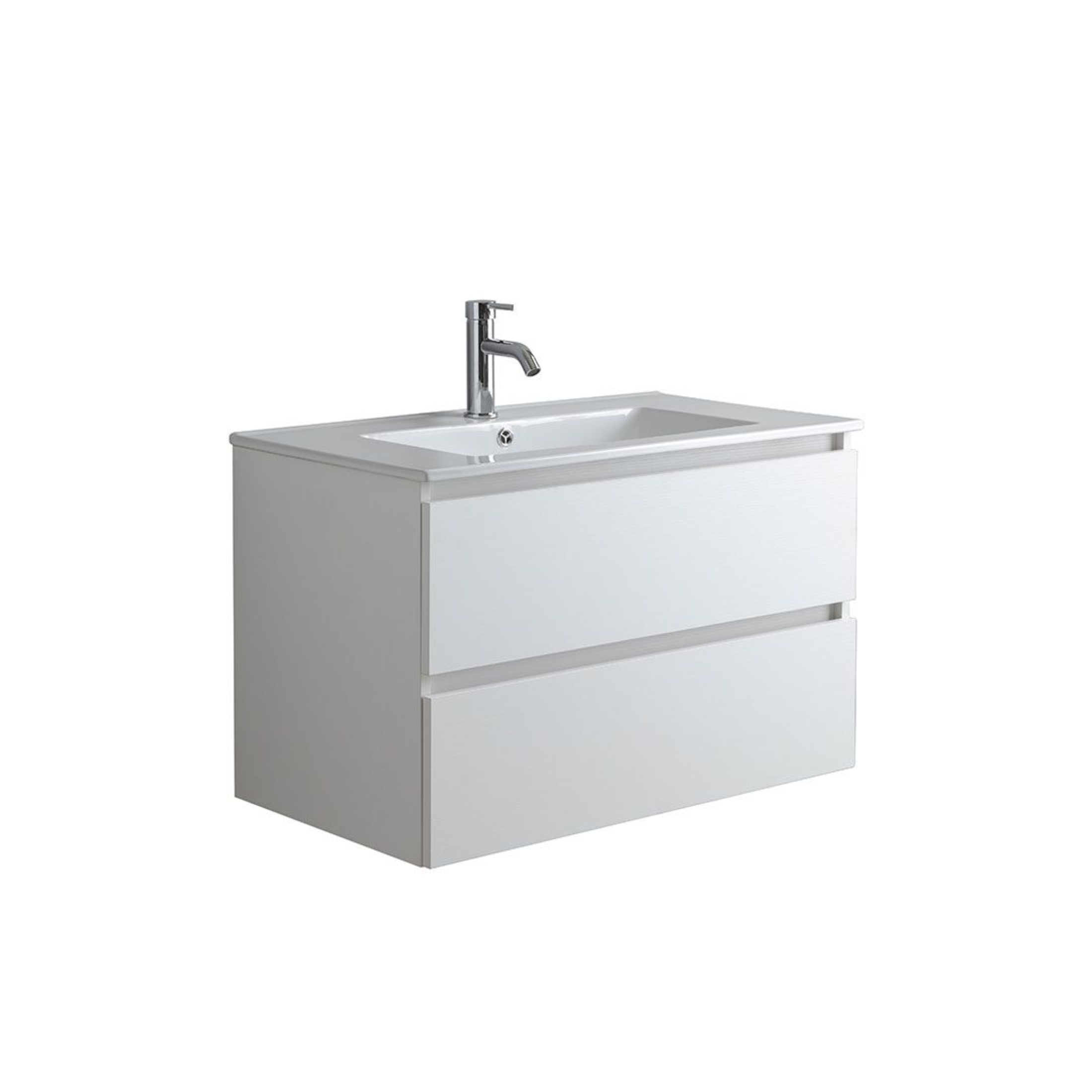 Mobile bagno bianco "Havana" 80 cm sospeso 2 cassetti base con lavabo integrato in ceramica