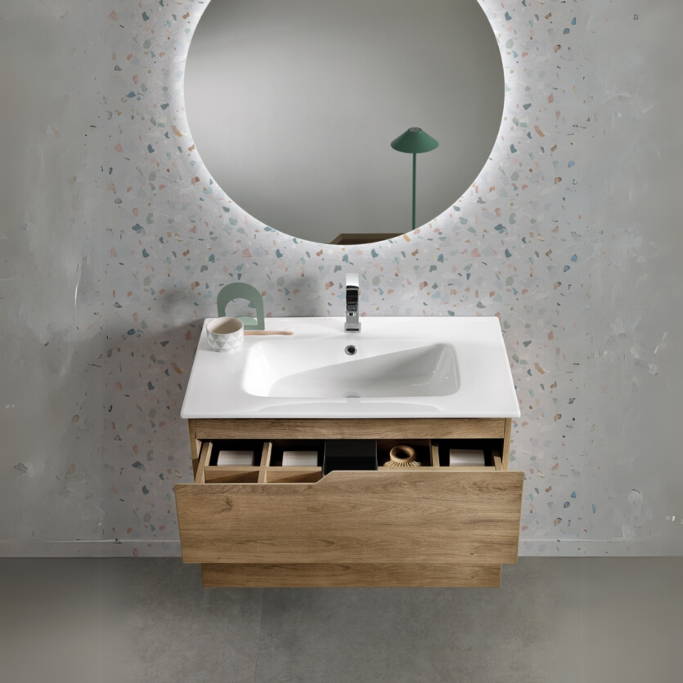 Mobile da bagno sospeso "Mika" moderno specchio Led lavabo 2 cassetti