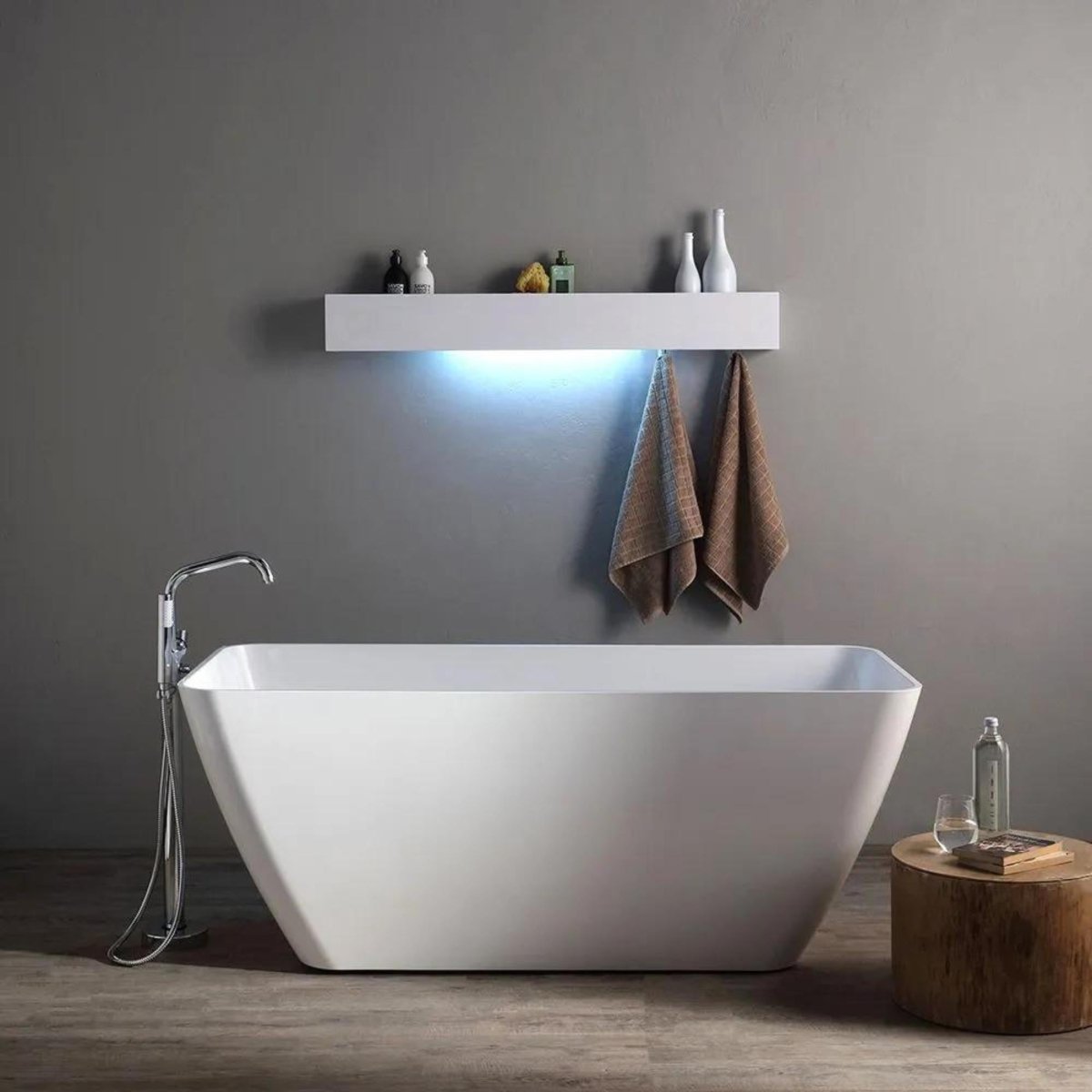 Vasca da bagno moderna freestanding "Silvi" in marmo bianco lucido 159x70,5 62h - MondoViro