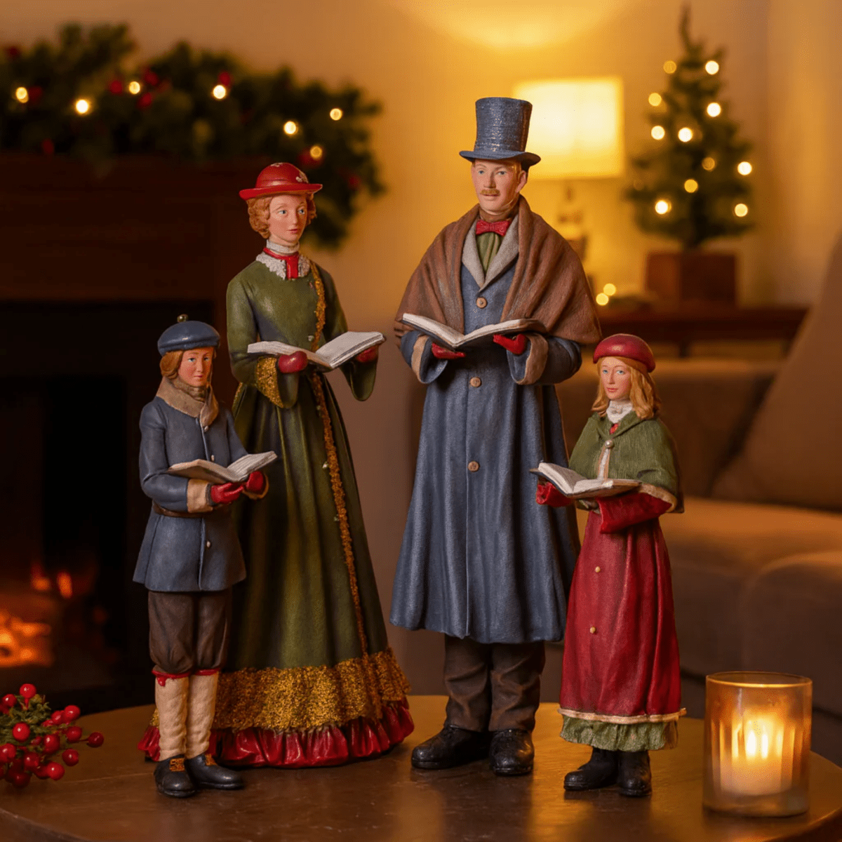 Statuetta famiglia “Cantori”, decorazione Natalizia elegante in Poli - resina cm 40h - MondoViro