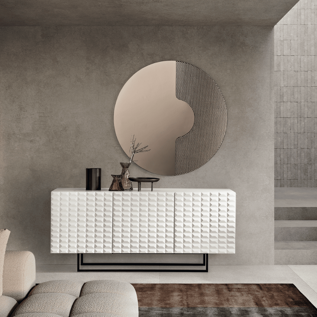 Madia da soggiorno bianca "Palatina" con slitta in metallo nera - MondoViro