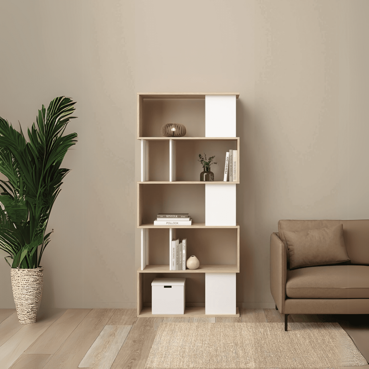 Libreria moderna alta a giorno "Maze" 5 ripiani in legno da soggiorno cm 80x29,5 173,5h - MondoViro