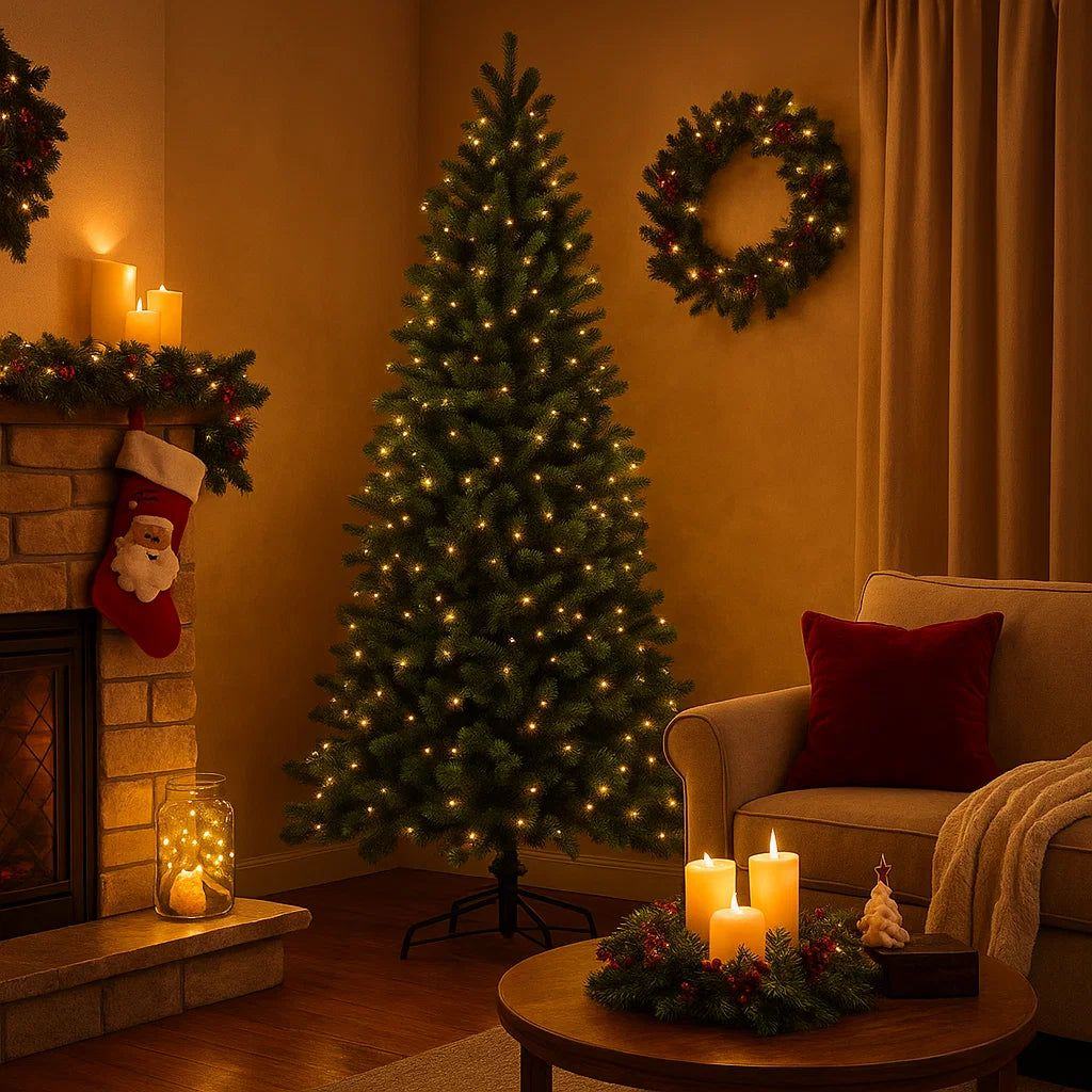 Albero di Natale slim "Gioia" con luci a LED in PVC di altissima qualità