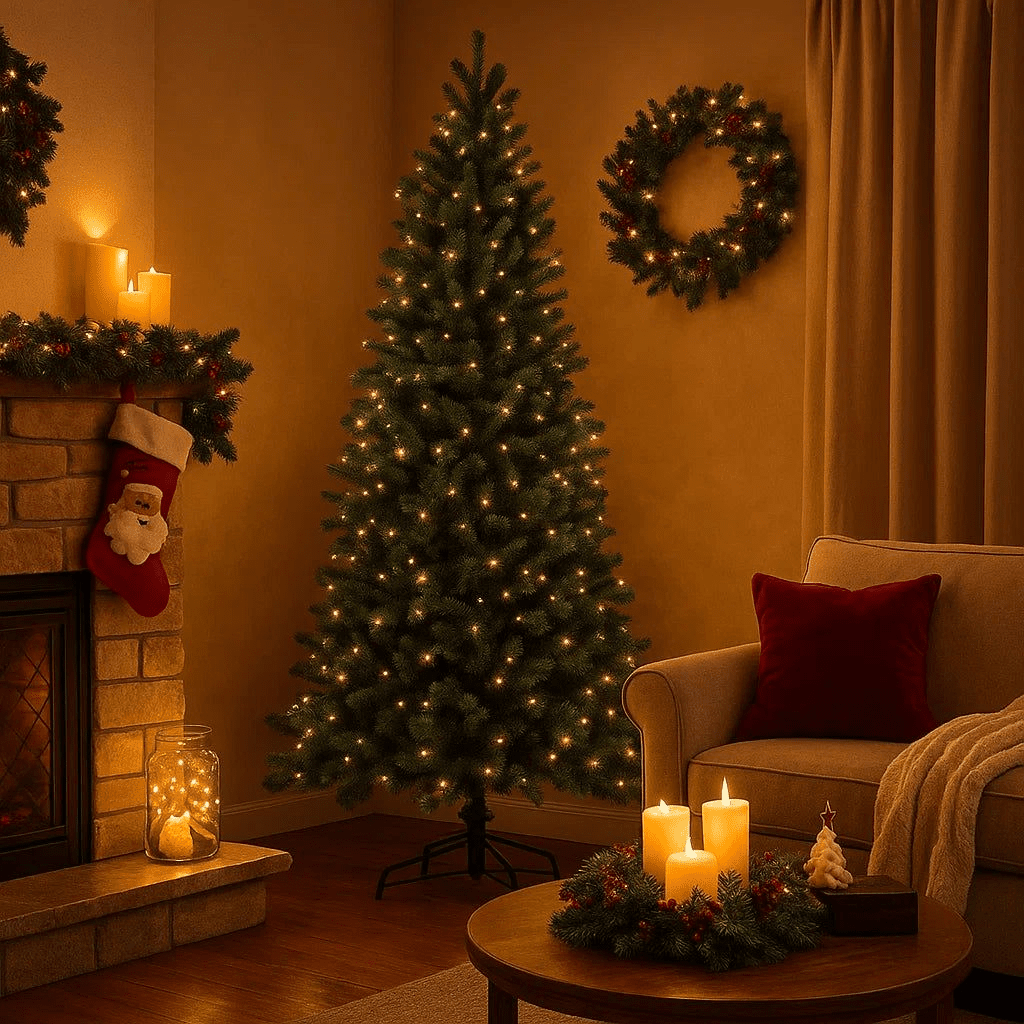 Albero di Natale slim "Gioia" con luci a LED in PVC di altissima qualità - MondoViro