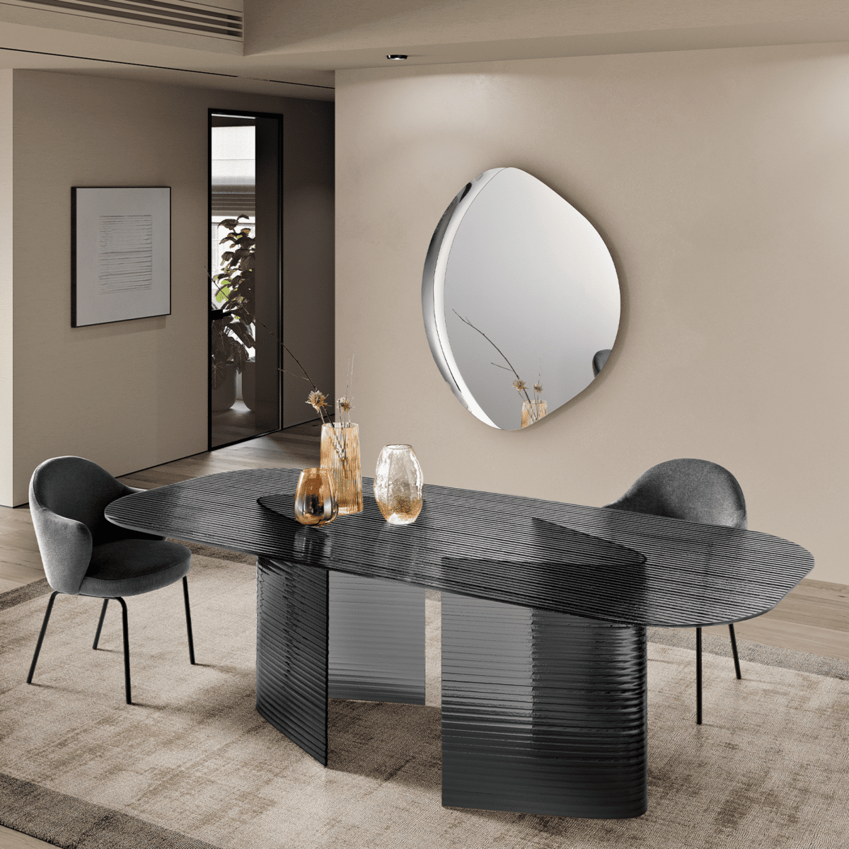 Tavolo rettangolare fisso "Lovely" rigato trasparente con gambe in vetro cm 240x120 77h - MondoViro