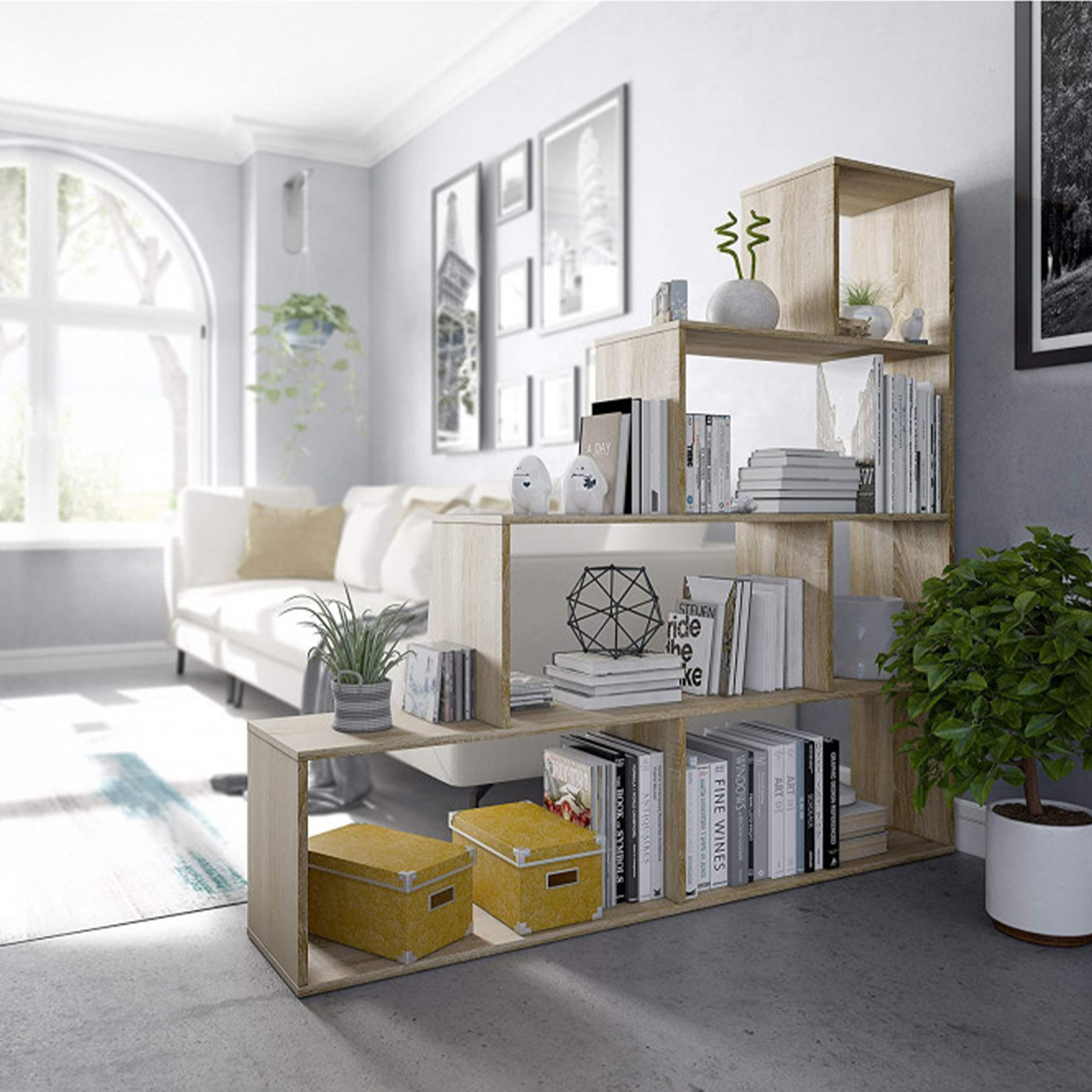 Libreria moderna Klum Canadian Rovere a 6 ripiani da soggiorno