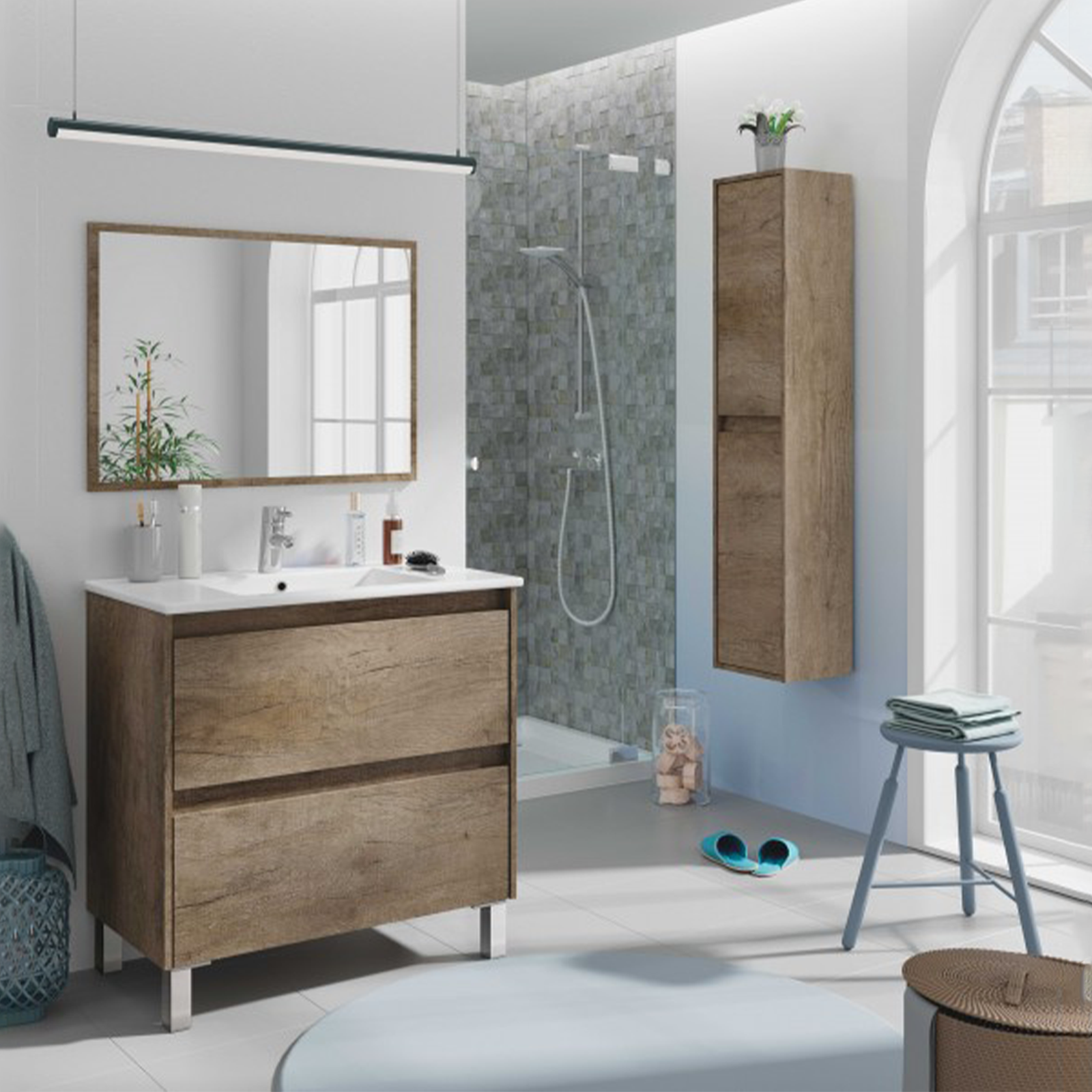 Mobile da bagno Dakota mobile con cassetti in legno rovere Nordik