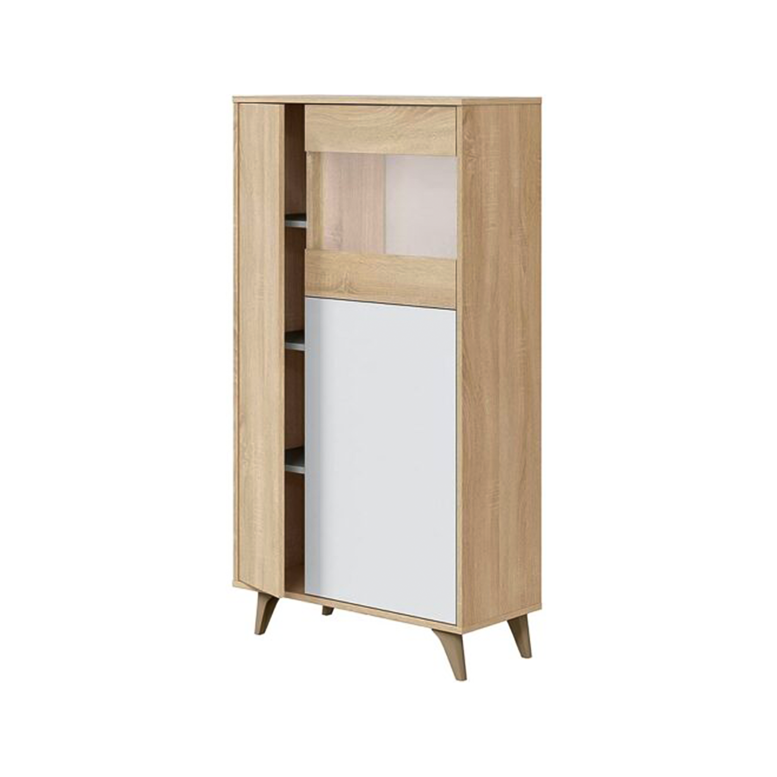 Kit Mobile moderno Kikua con vetrina bianco rovere a 3 ante da soggiorno