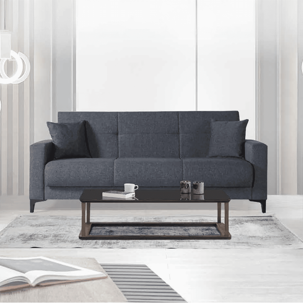 Divano con cassettone contenitore "Bravo Bacos" in tessuto con due cuscini - MondoViro