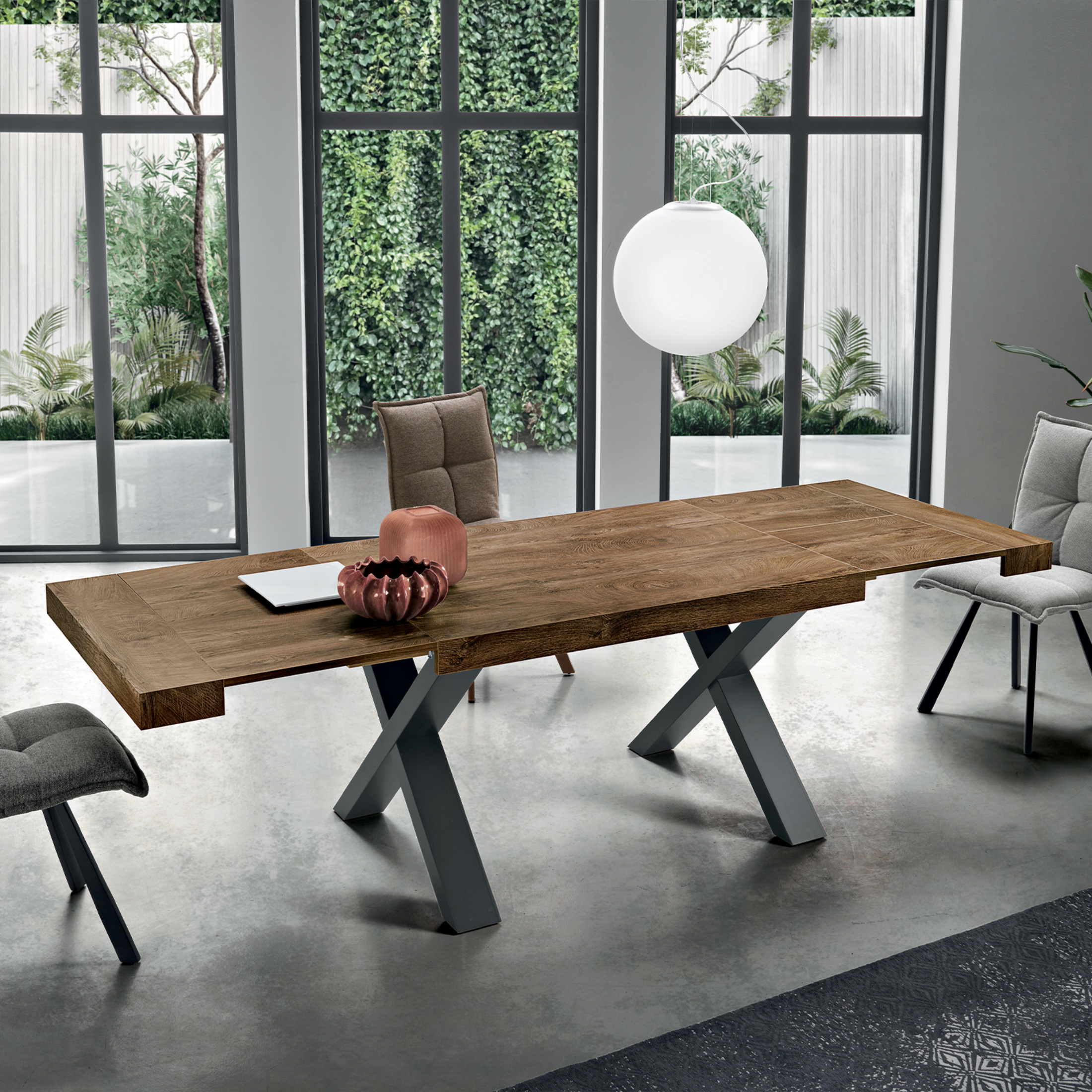 Tavolo allungabile da pranzo "Barton" con allunghe in laminato effetto legno cm 160/260x90 76h