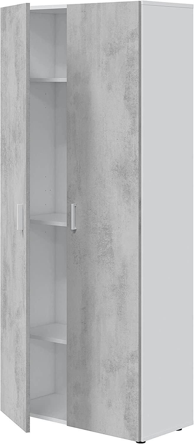 Set armadio alto o basso Multiusos in truciolare finitura cemento mobile per lavanderia