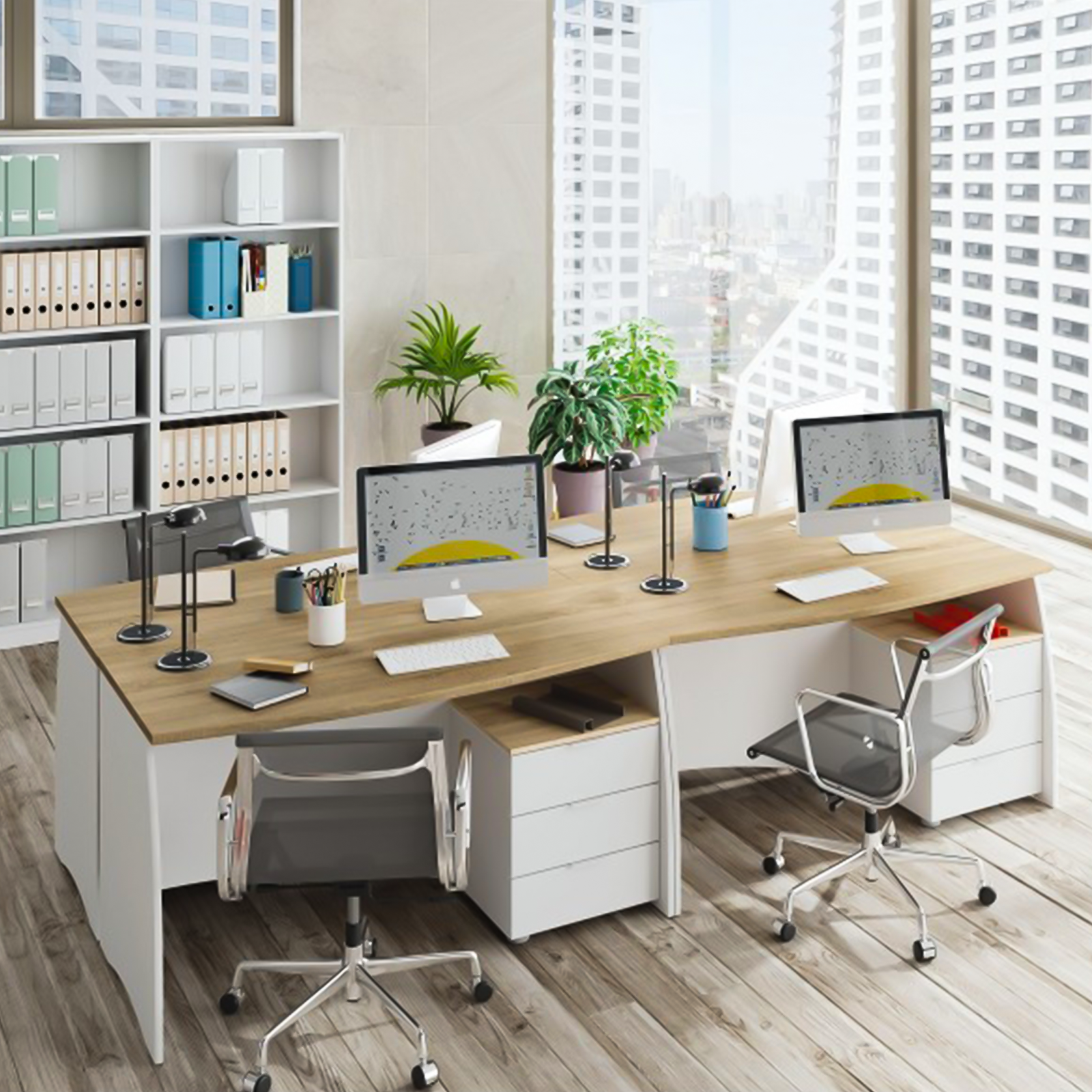 Scrivania in truciolare rovere Estil con cassettiera a 3 cassetti cm 136x67 74h