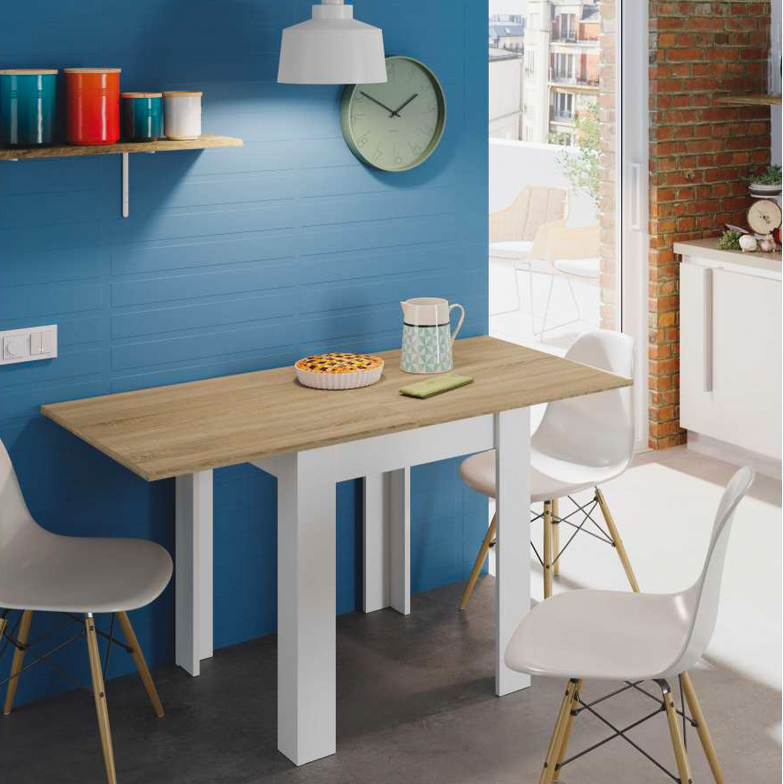 Tavolo da pranzo quadrato Kendra estensibile a libro in truciolato cm 67x67 79h