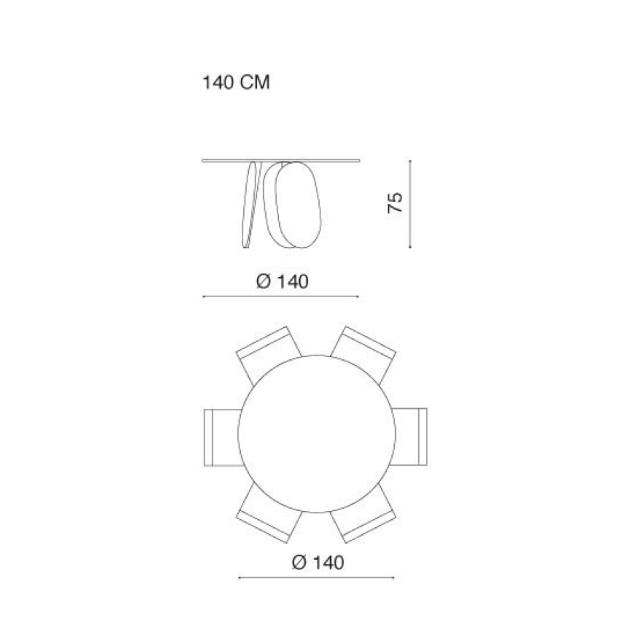 Tavolo moderno tondo fisso da pranzo "Monroe" con piano in vetro martellato