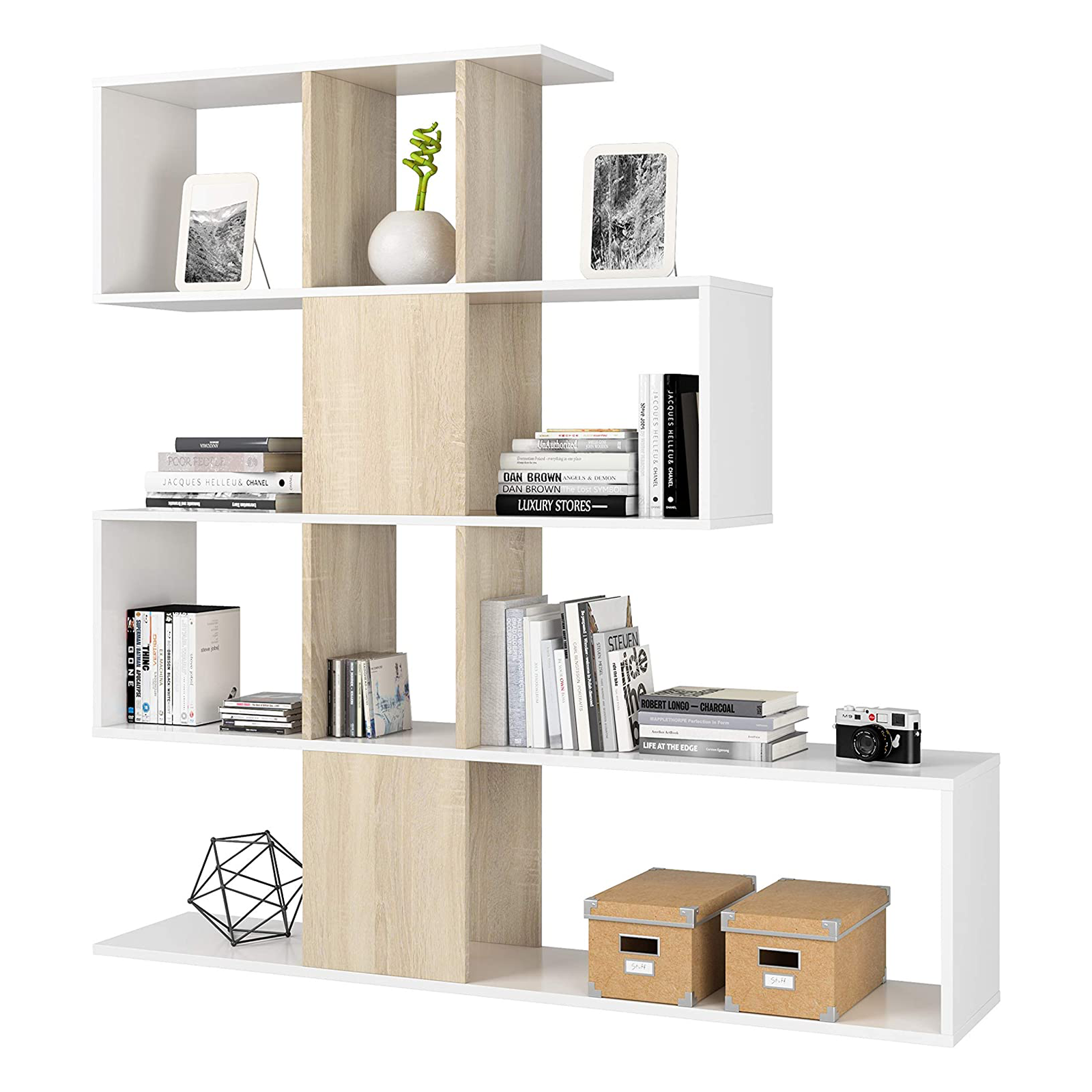 Libreria alta a giorno Zig Zag con 4 ripiani in truciolato cm 145x29 145h