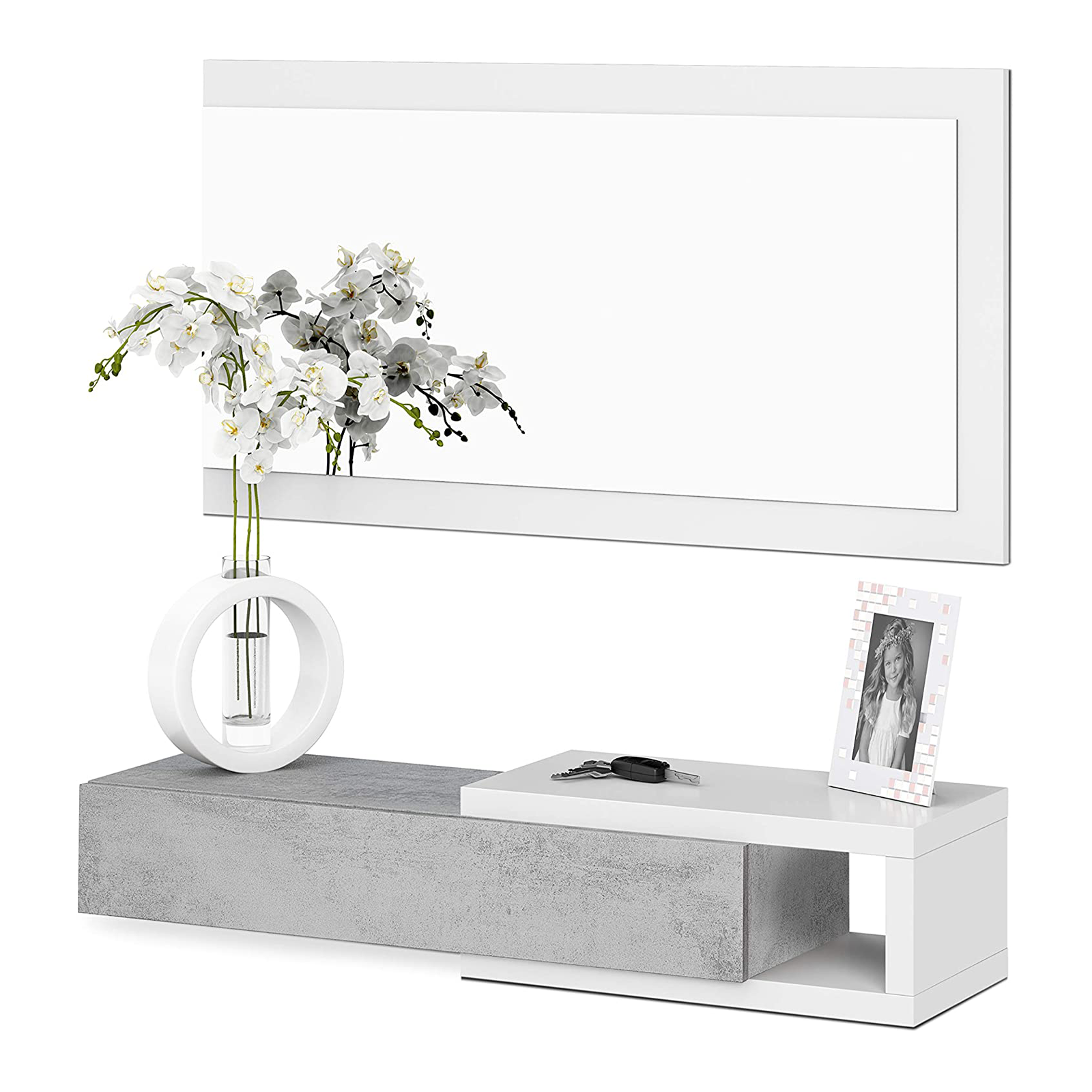 Kit Mobile da ingresso sospeso con specchio Noon in truciolato cm 95x26 19h