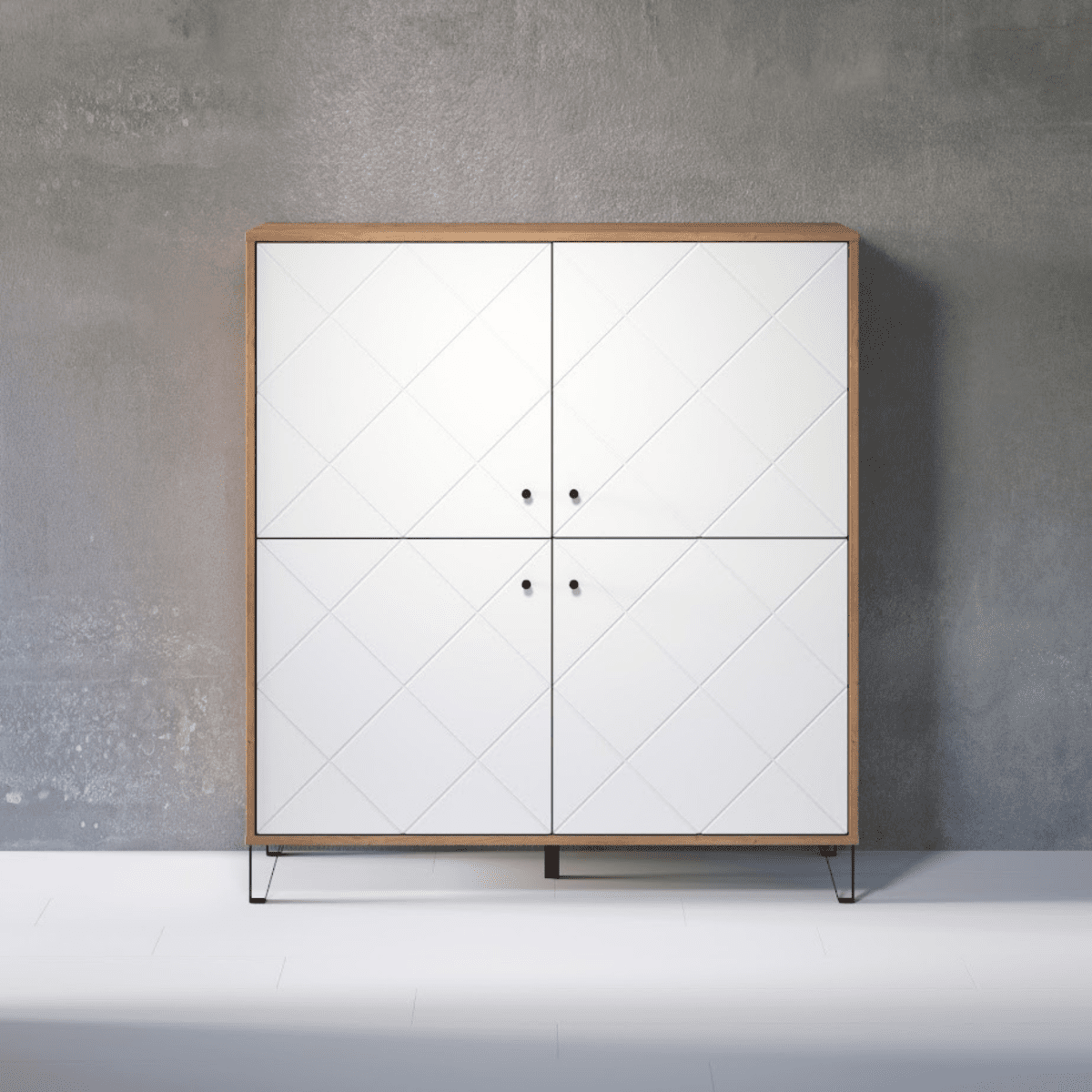 Set mobili da soggiorno "Living Bollo" in legno rovere artisan e bianco - MondoViro