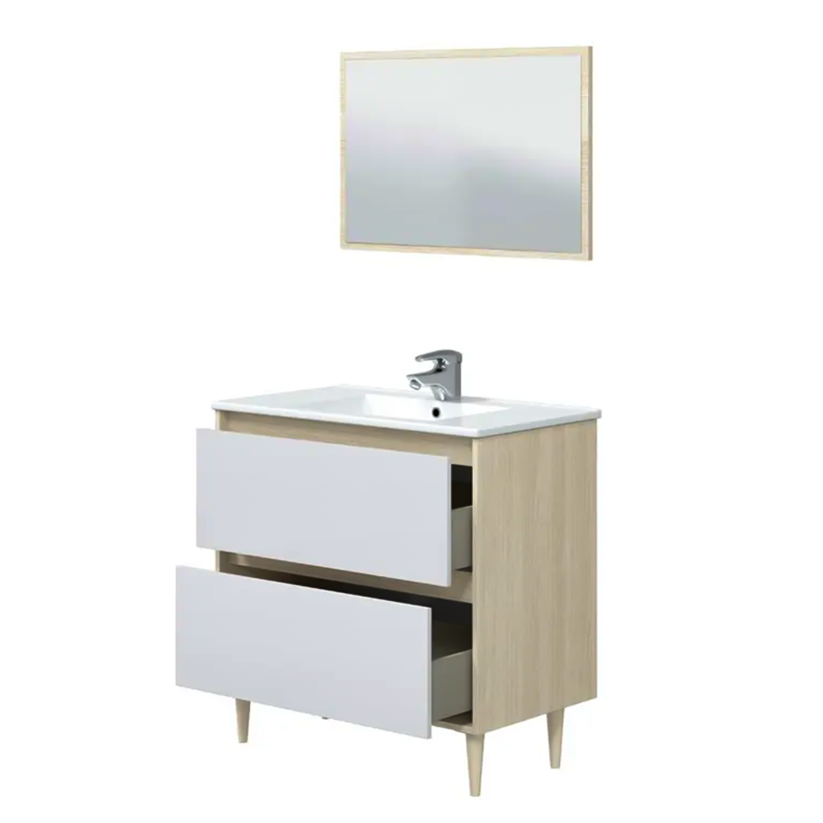 Kit Mobile sotto lavabo "Verona" da bagno in truciolare con specchio cm 80x45 80h