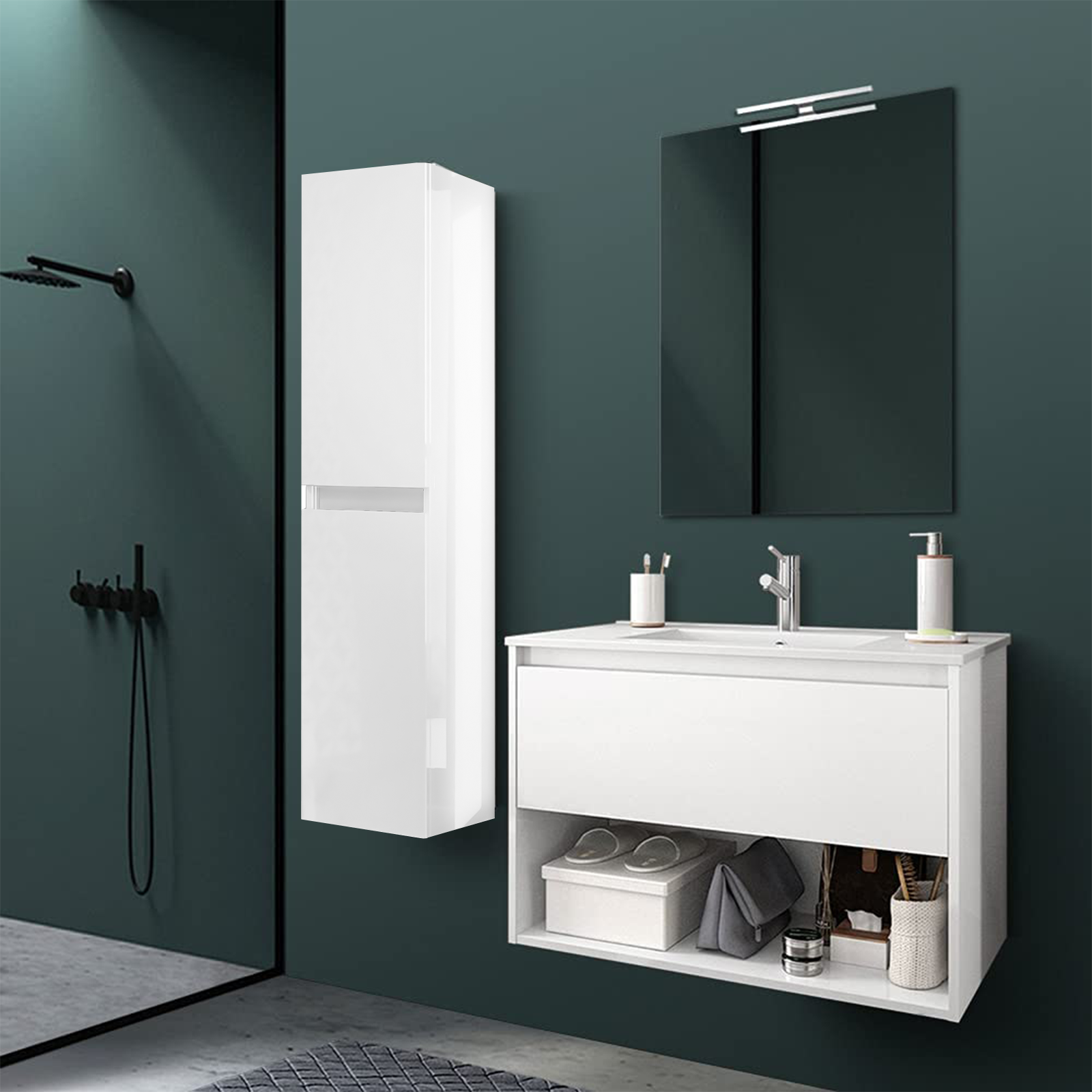 Colonna pensile da bagno "New Splash" mobile a 2 ante in legno rovere cm 31x33,5 138h
