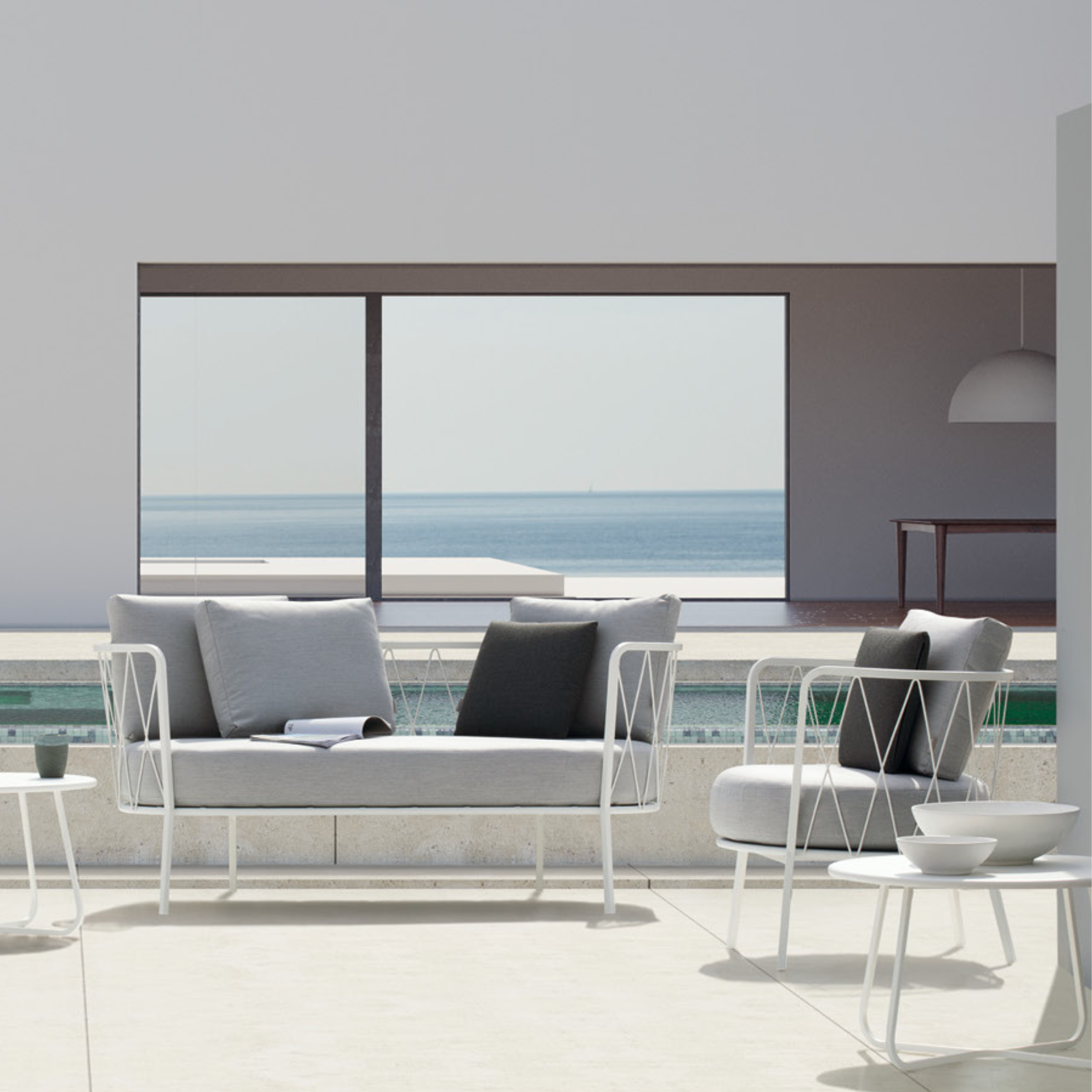 Poltrona bassa in metallo zincato "Daisy12" sedia lounge da giardino cm 73x73 71h