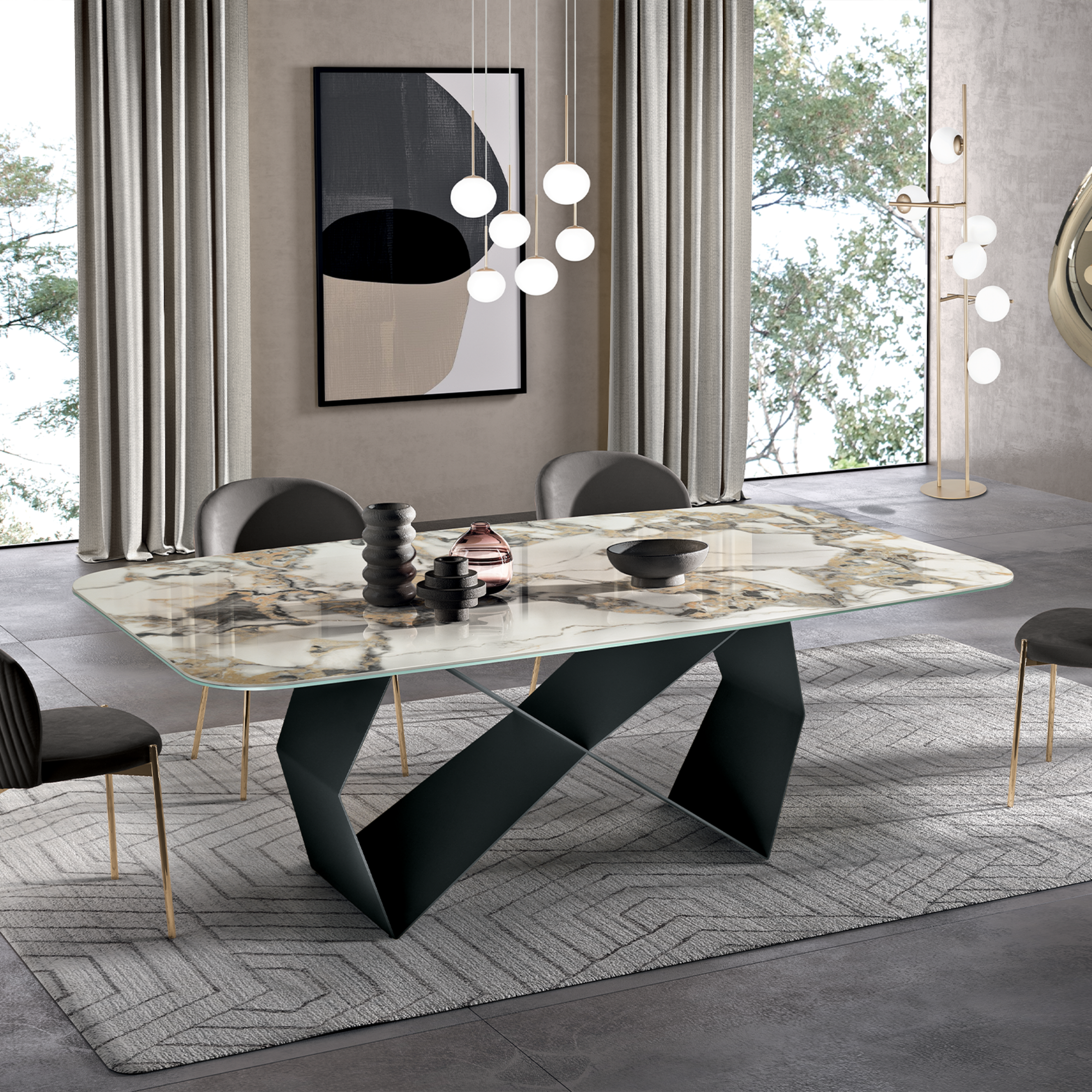 Tavolo fisso moderno "Karlito" con base in metallo verniciato cm 210x110 75h