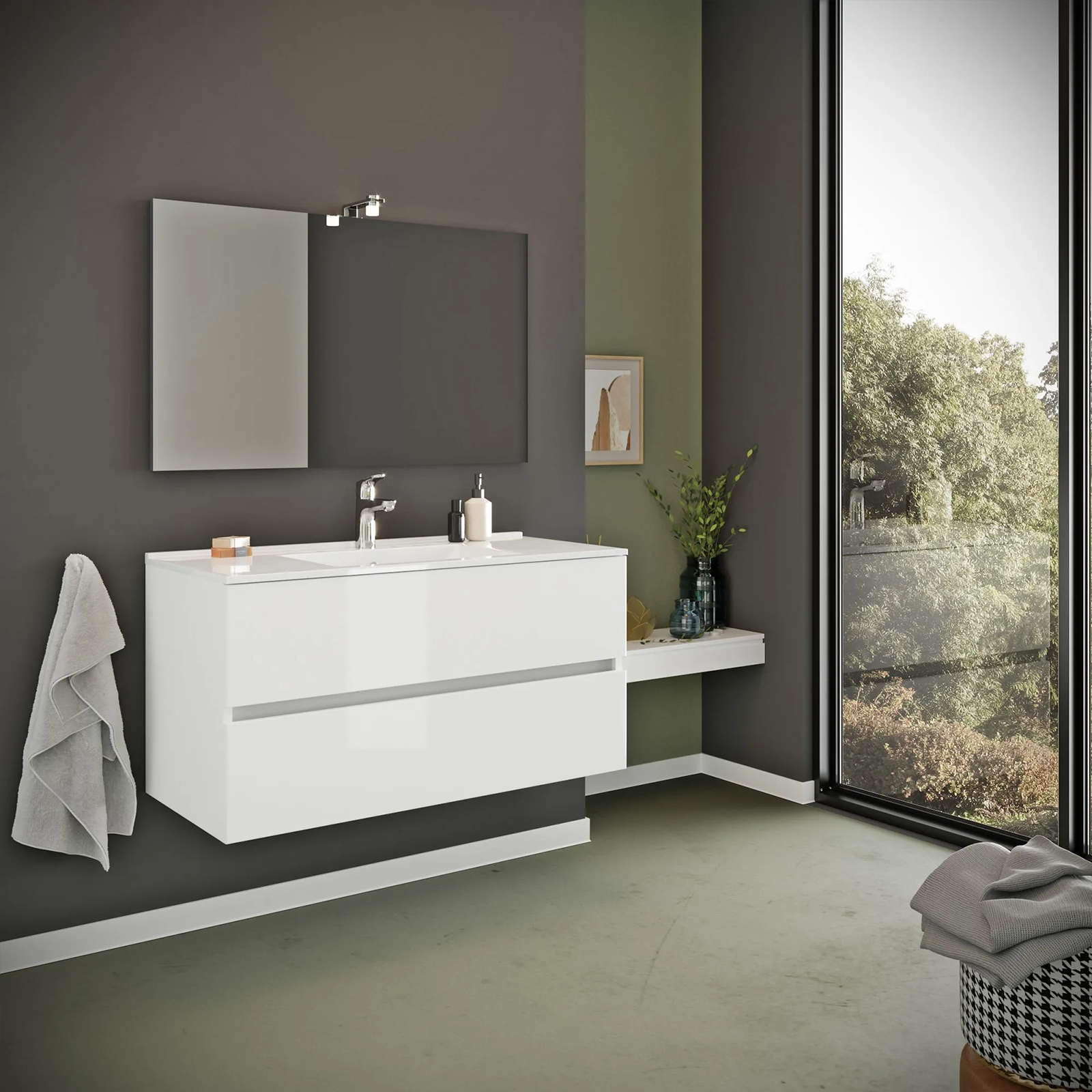 Mobile sotto lavabo sospeso "New Splash" cassettiera in truciolare con specchio