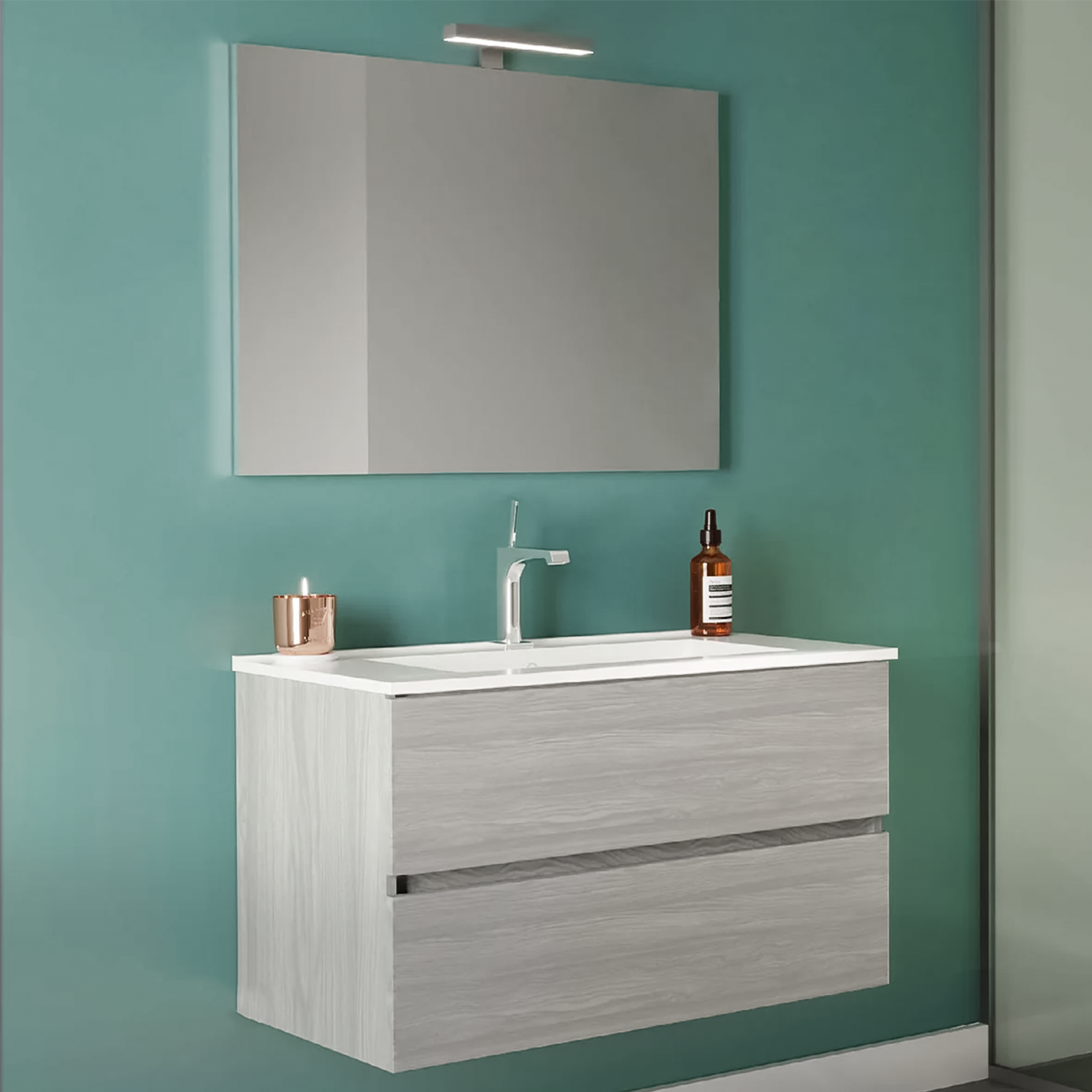 Mobile sotto lavabo sospeso "New Splash" cassettiera in truciolare con specchio